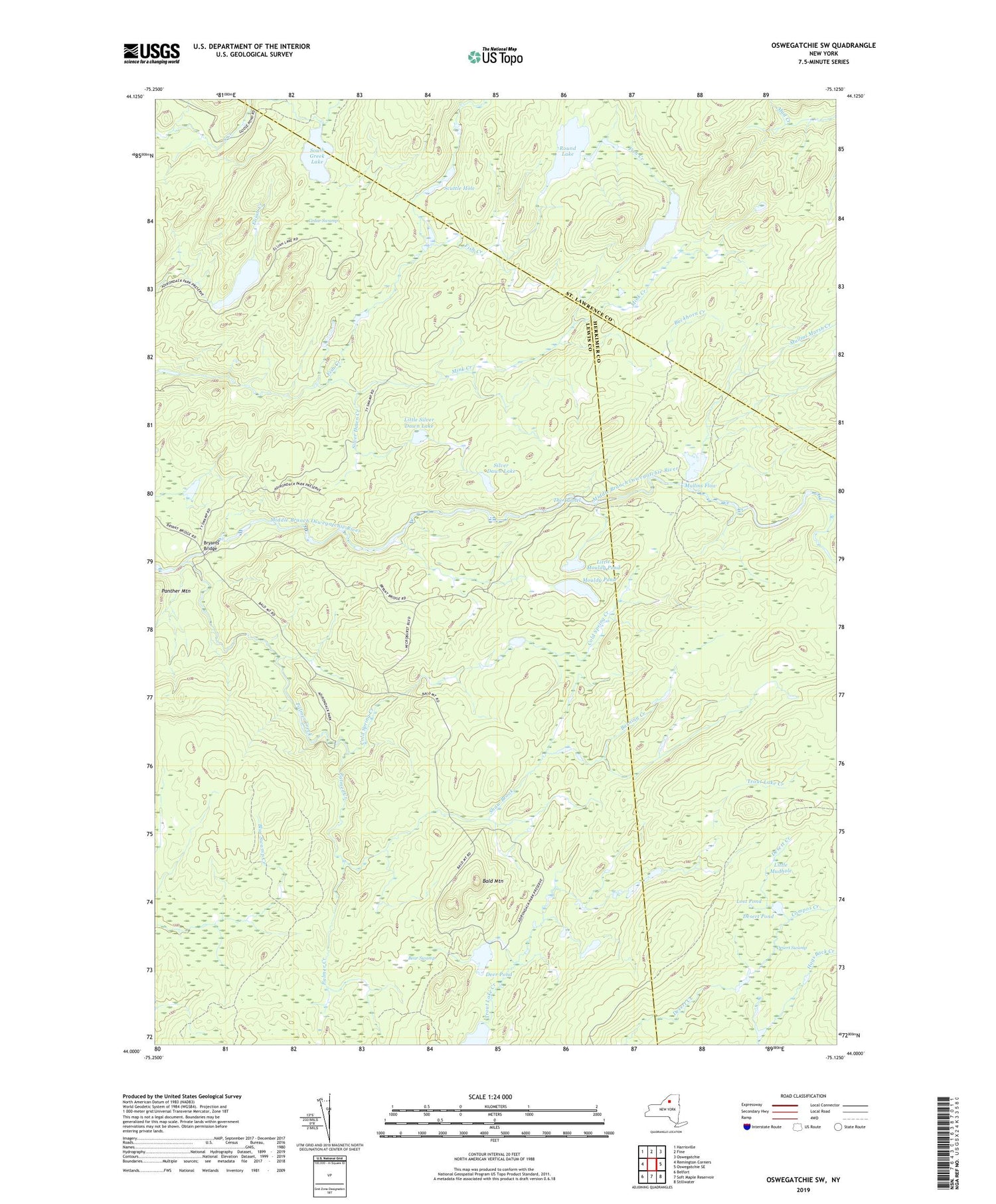 Oswegatchie SW New York US Topo Map Image
