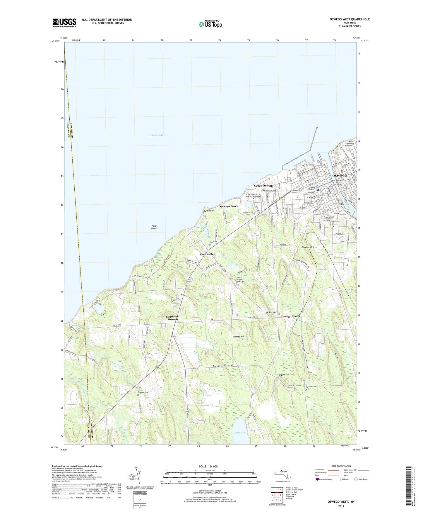 Oswego West New York US Topo Map Image