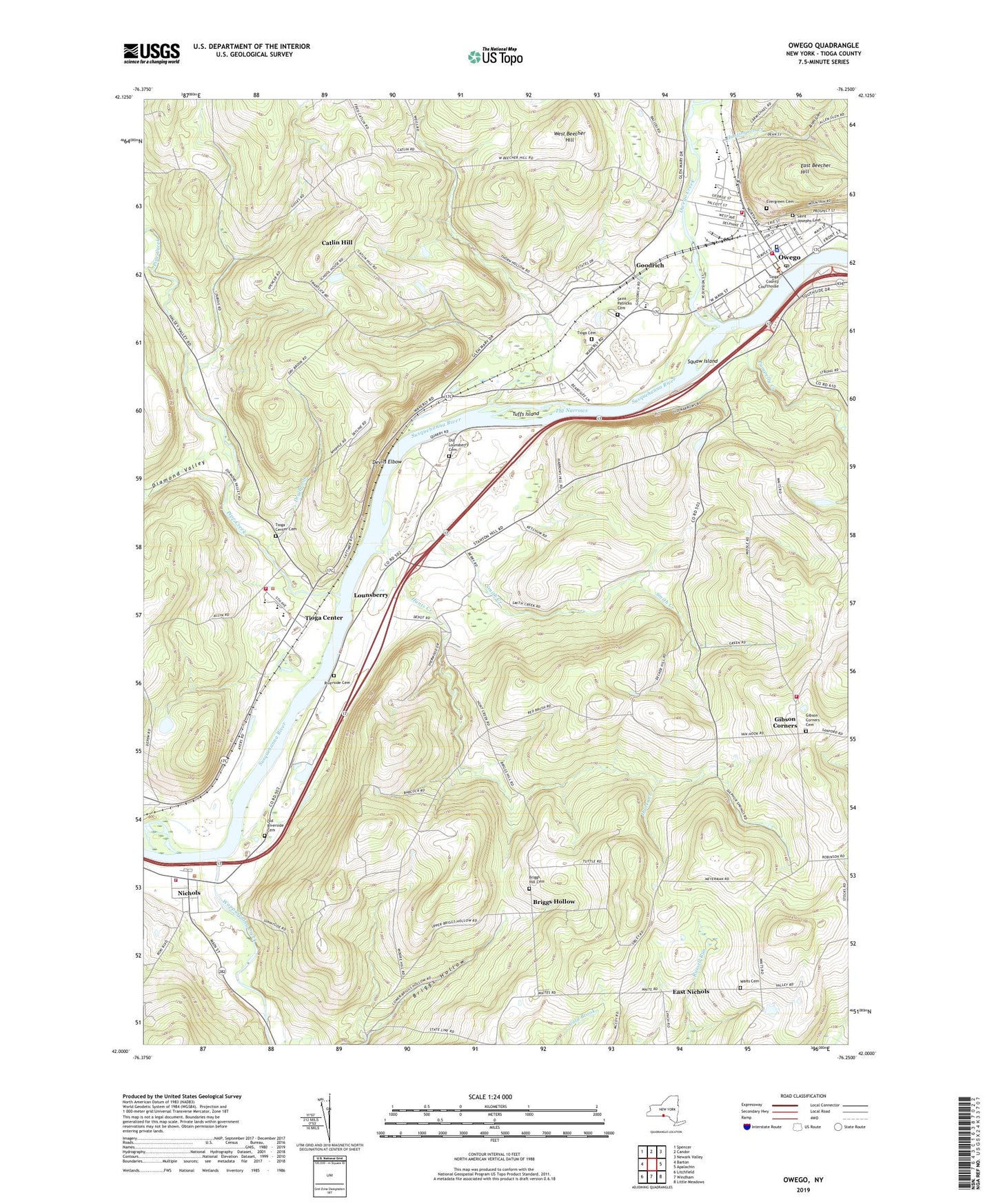 Owego New York US Topo Map Image