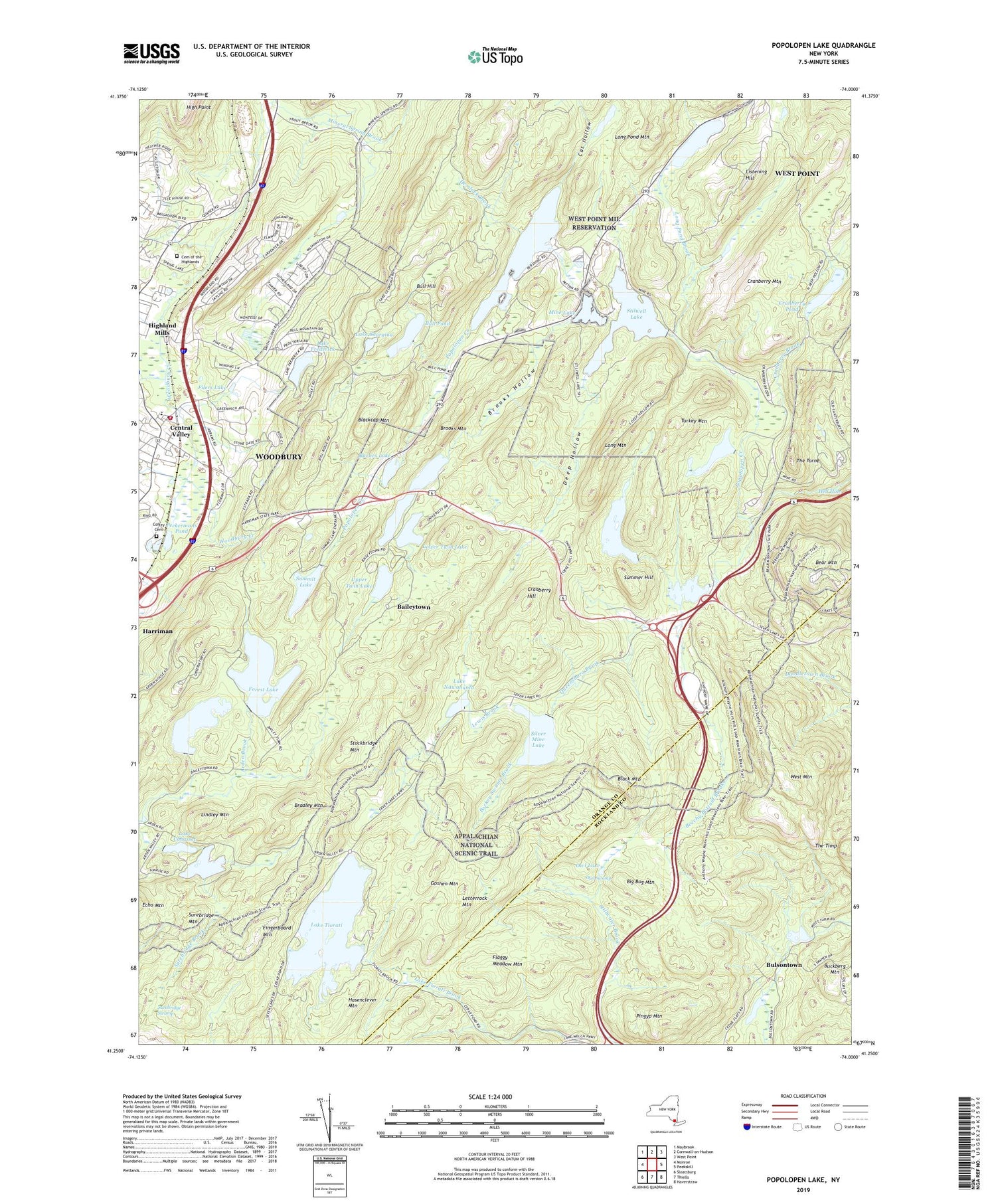 Popolopen Lake New York US Topo Map Image