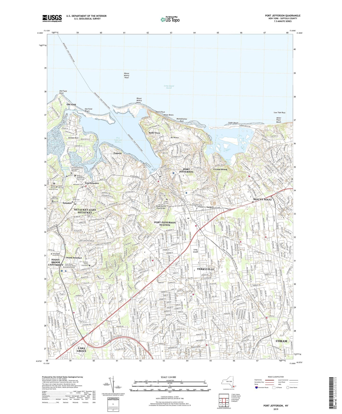 Port Jefferson New York US Topo Map Image