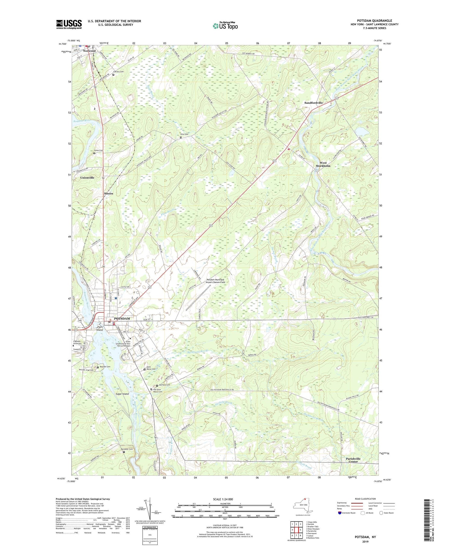 Potsdam New York US Topo Map Image