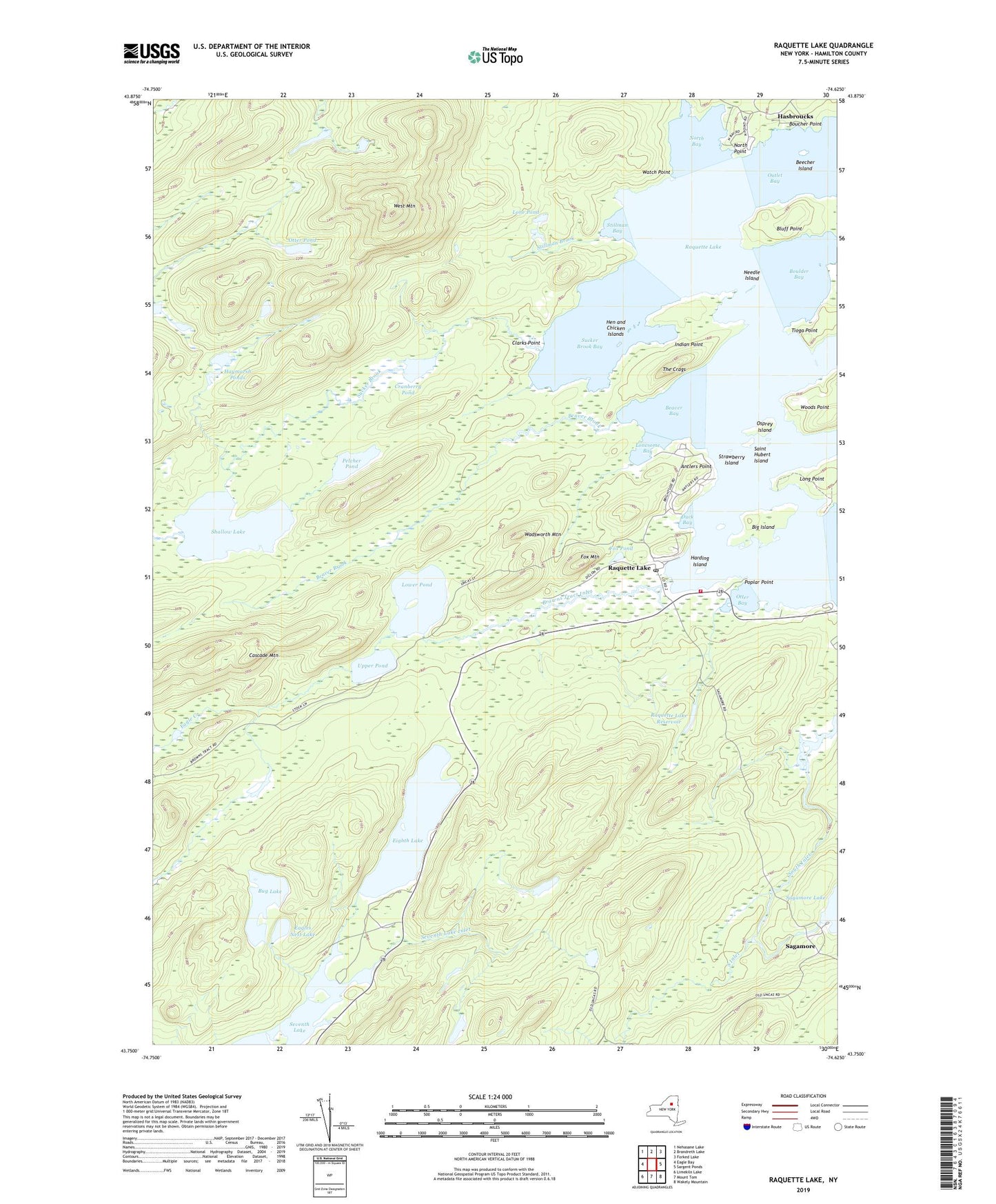 Raquette Lake New York US Topo Map Image