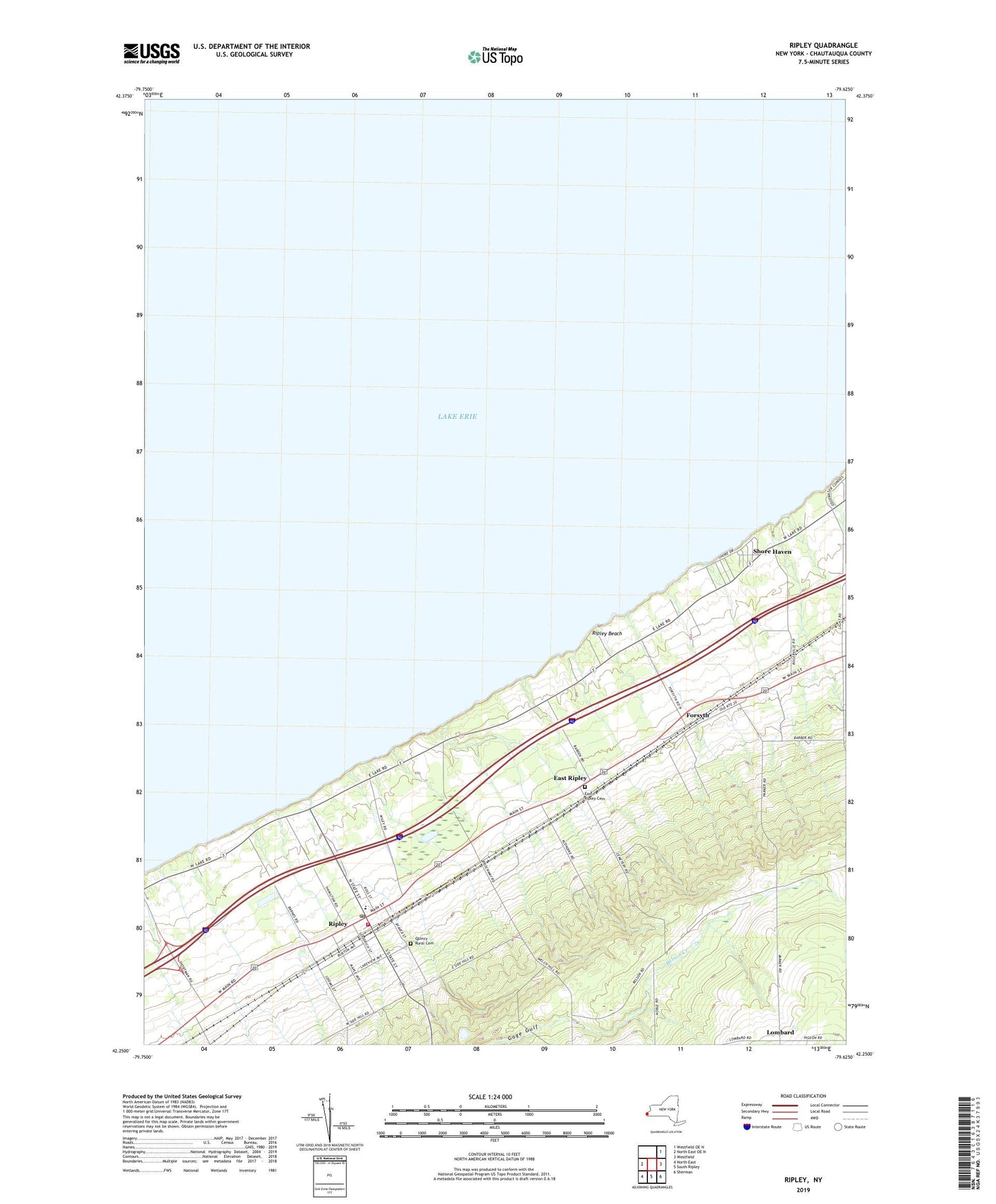 Ripley New York US Topo Map Image