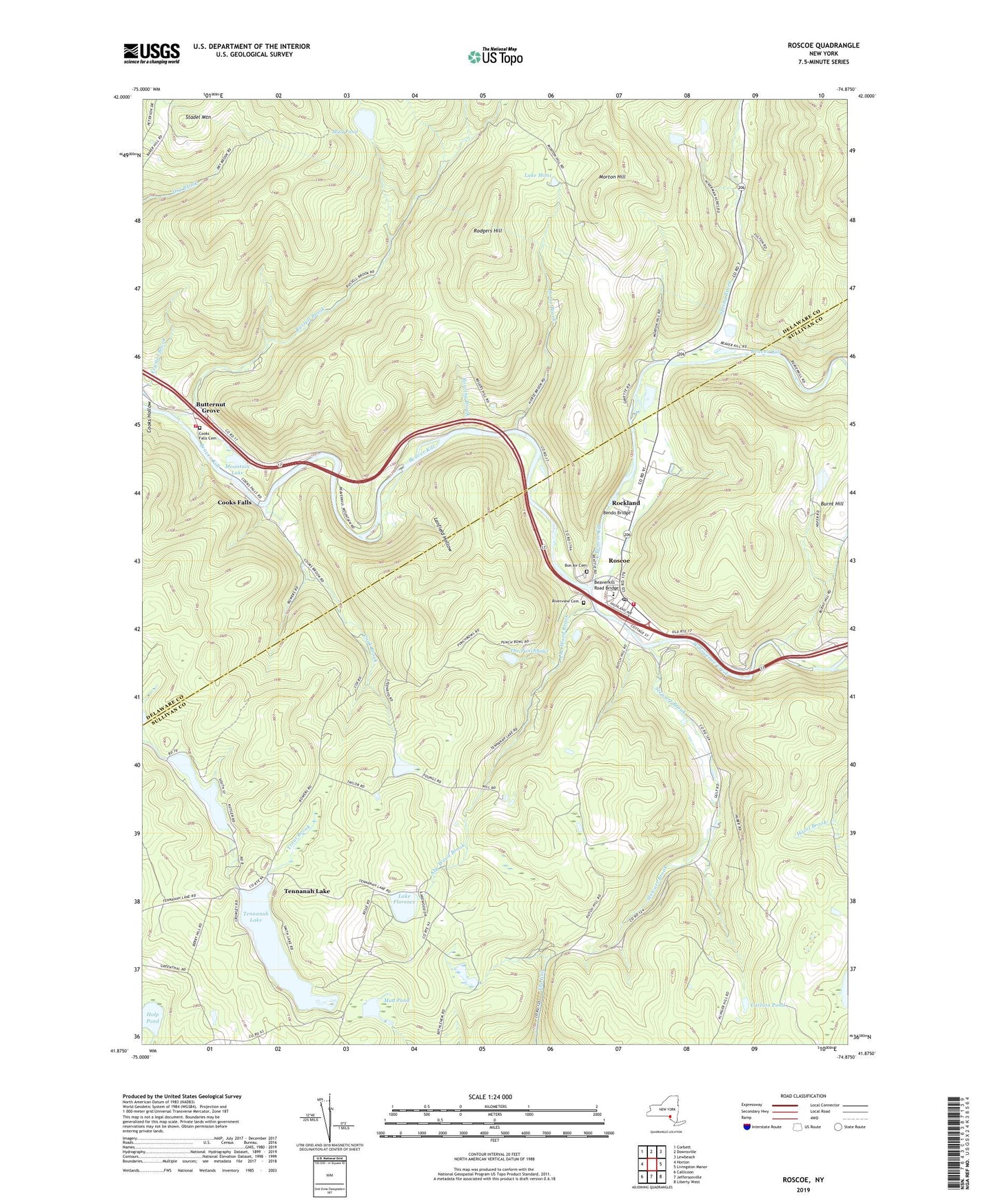 Roscoe New York US Topo Map Image