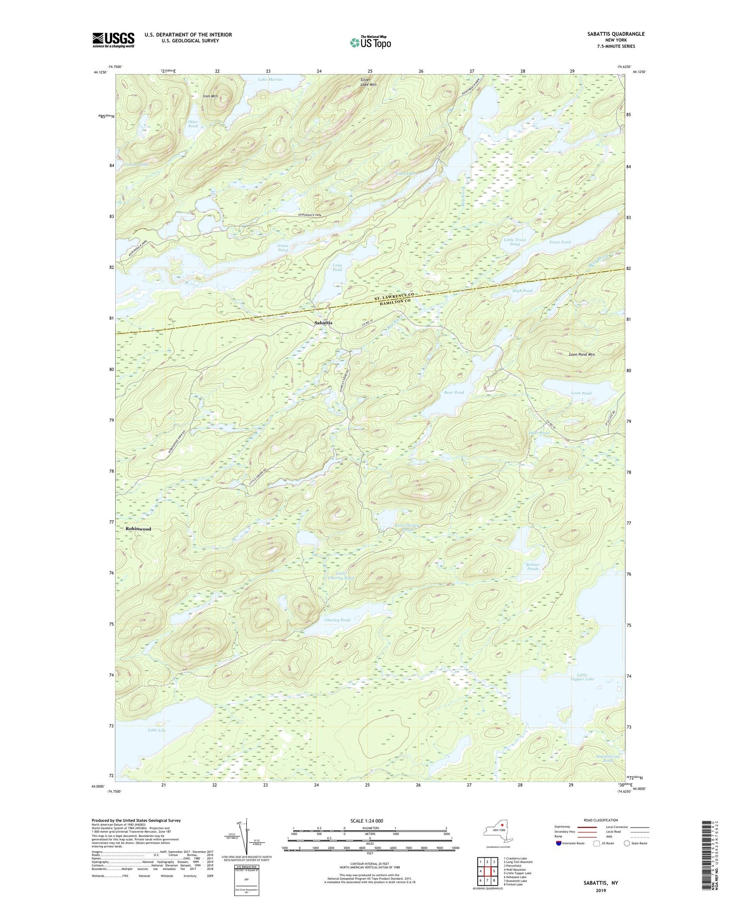 Sabattis New York US Topo Map Image