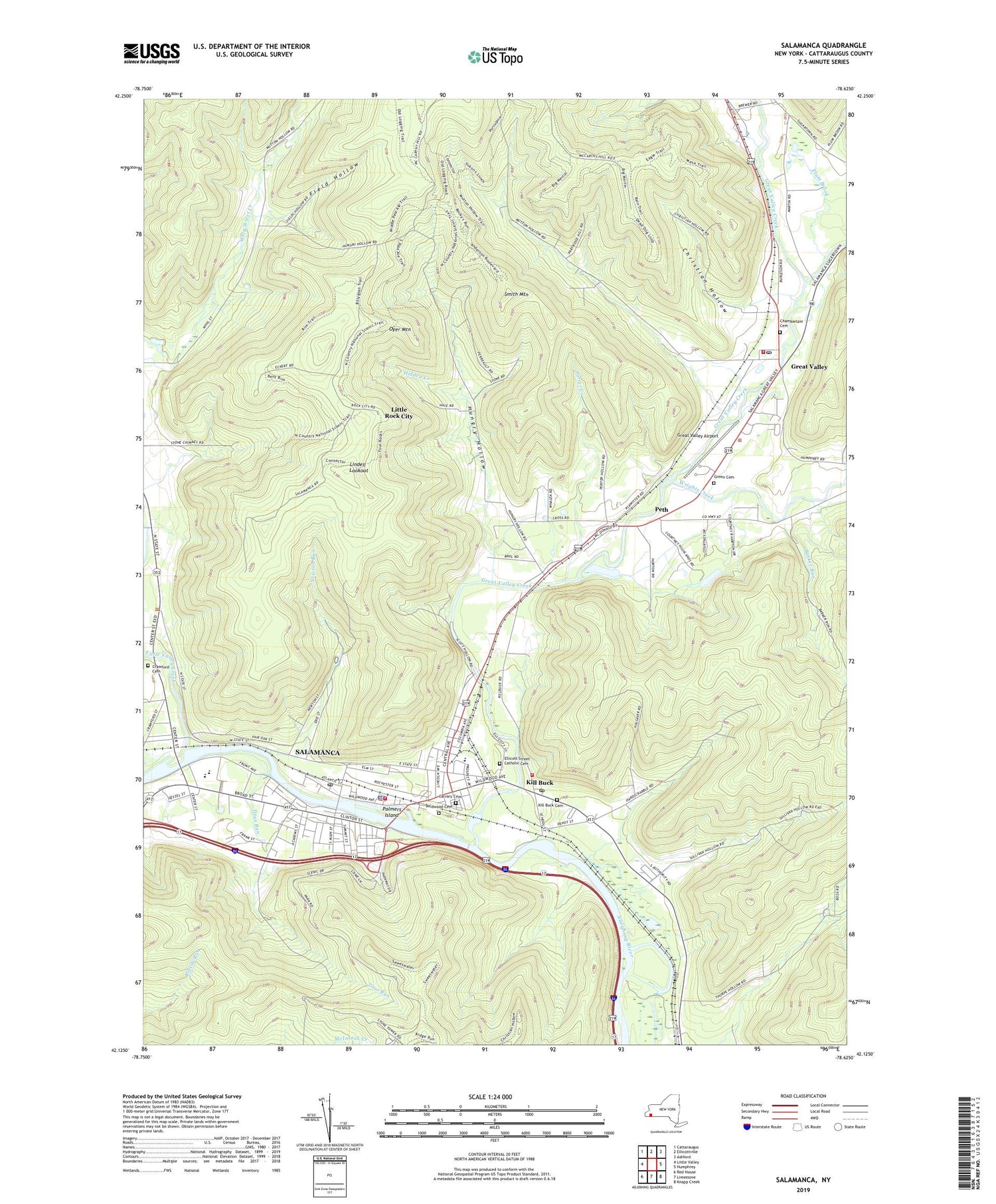 Salamanca New York US Topo Map Image