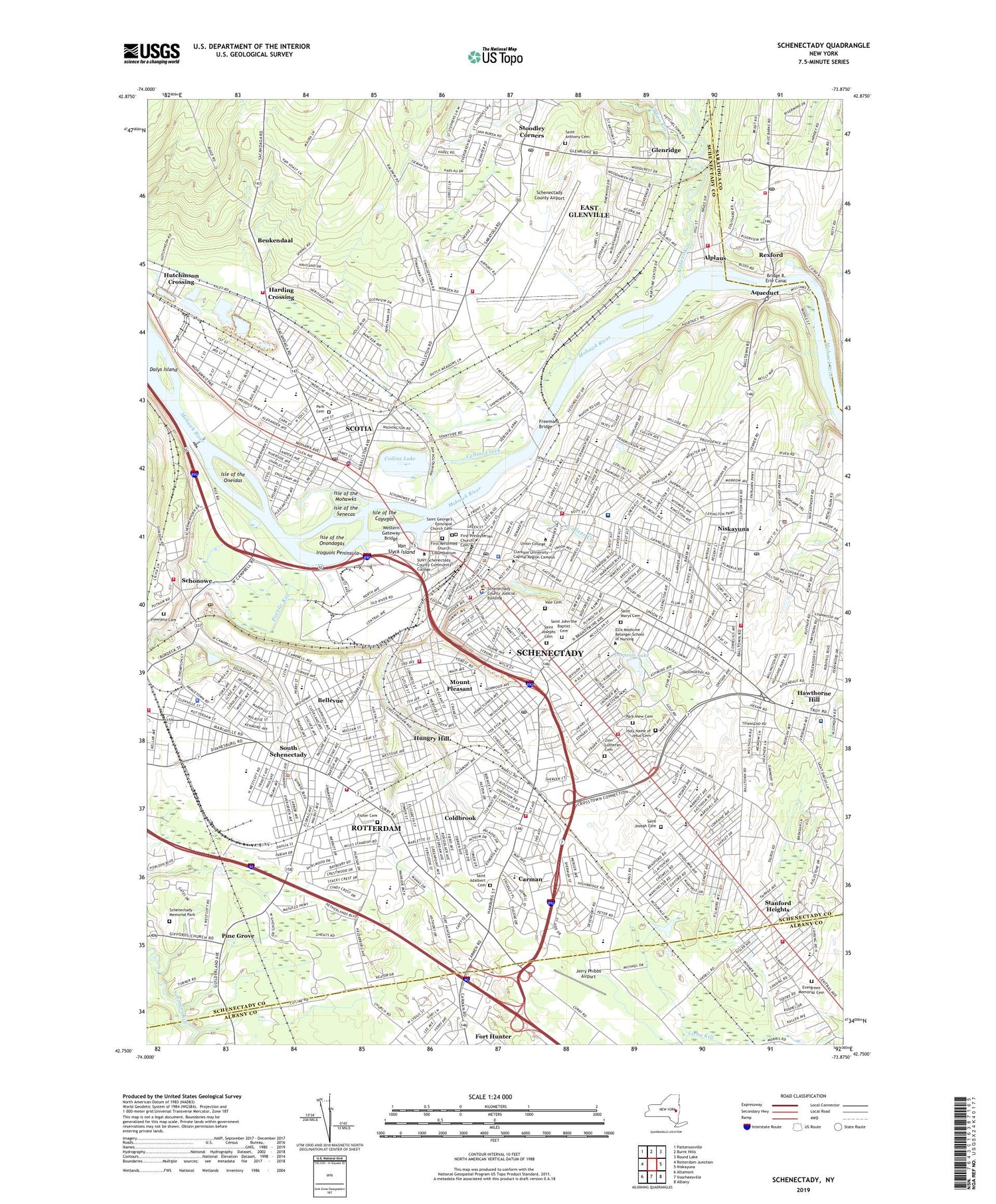 Schenectady New York US Topo Map Image