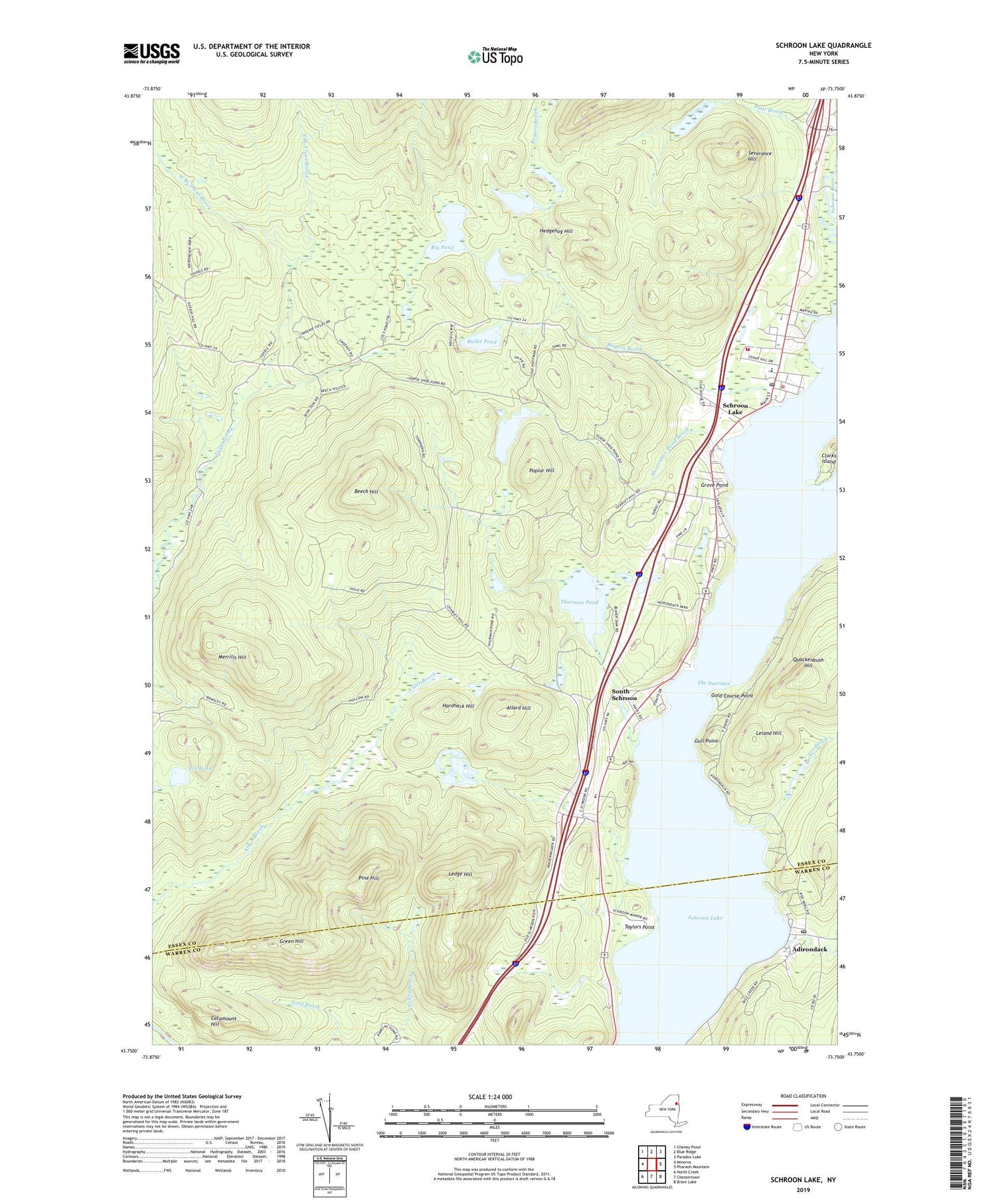 Schroon Lake New York US Topo Map Image