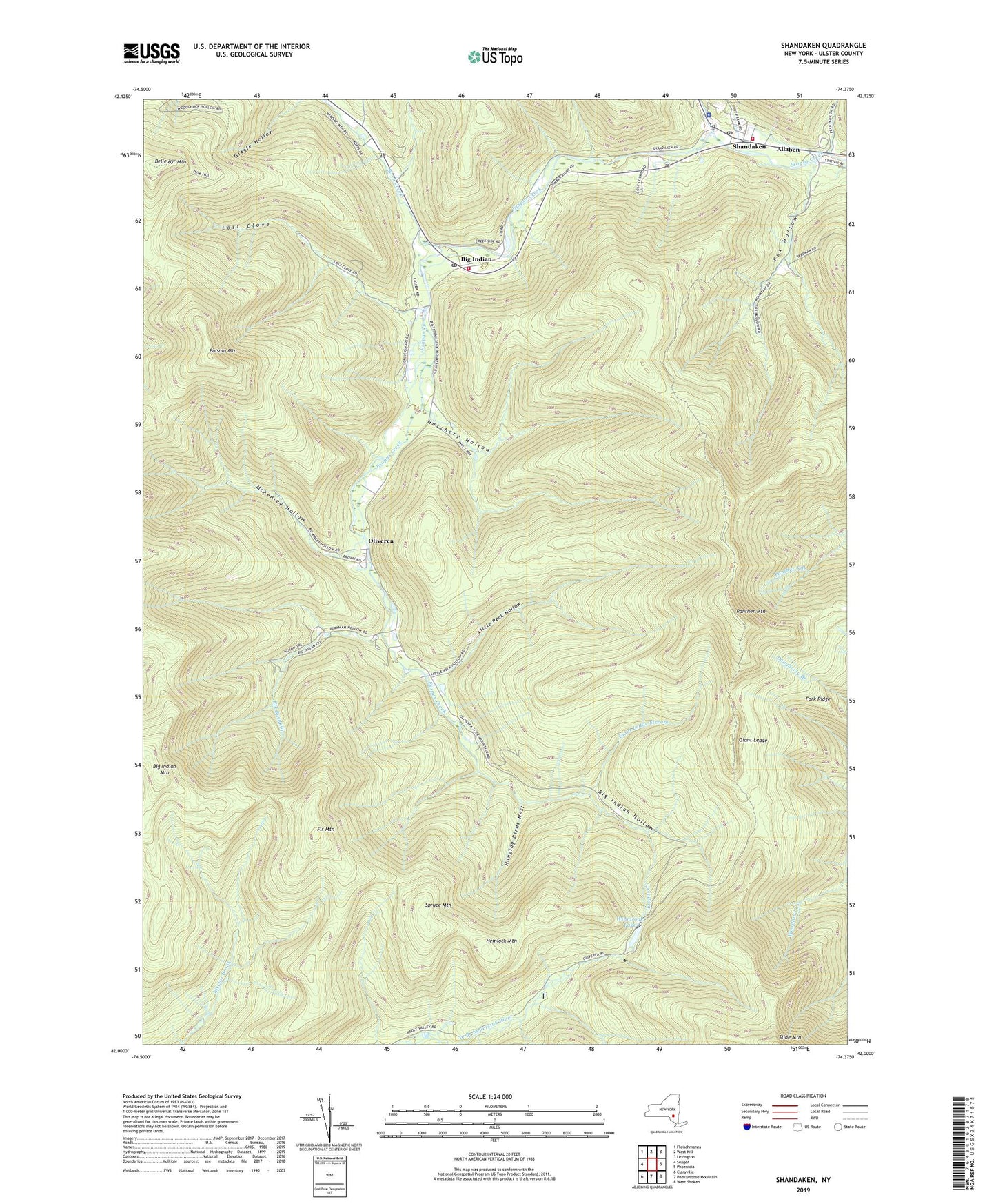 Shandaken New York US Topo Map Image