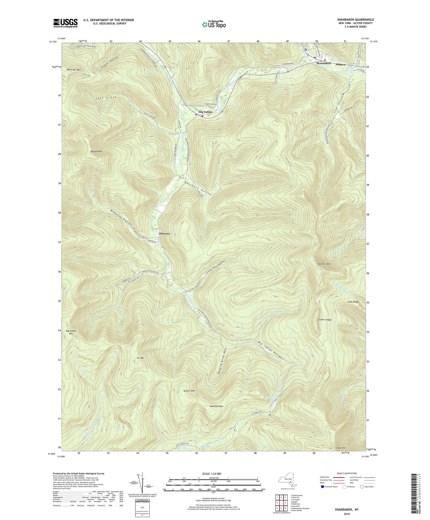 Shandaken New York US Topo Map Image