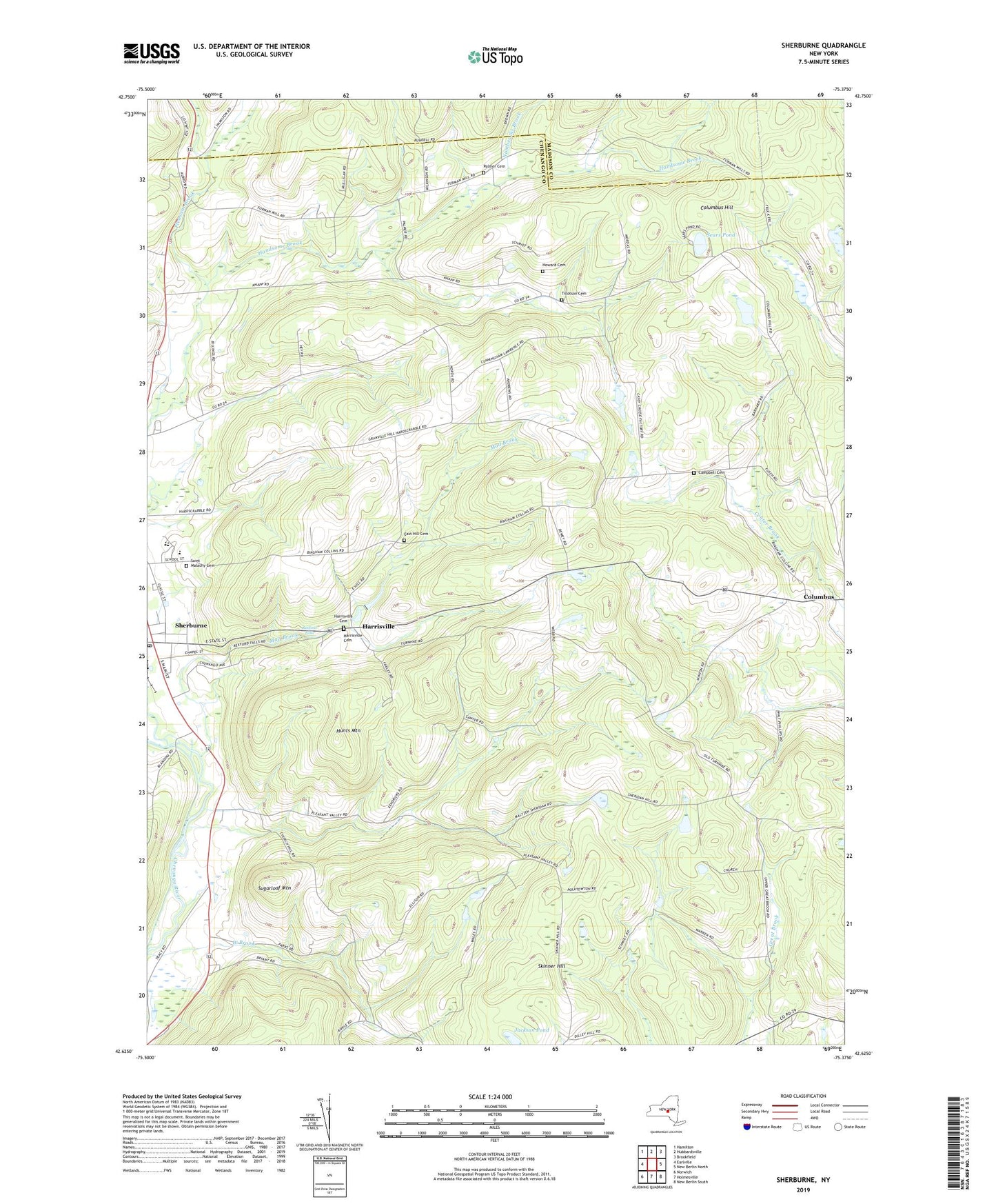 Sherburne New York US Topo Map Image