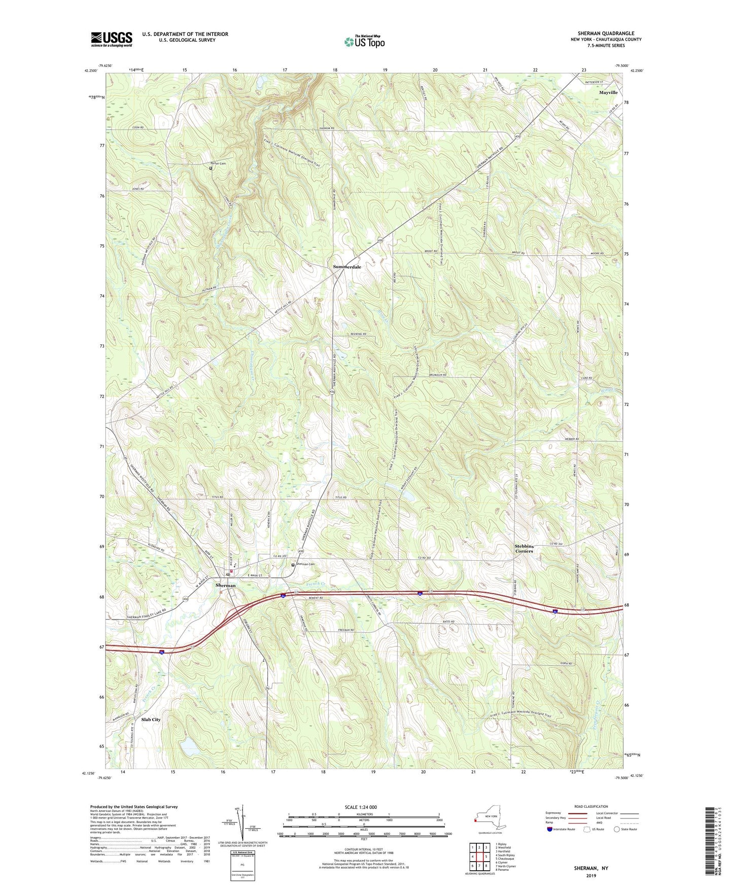 Sherman New York US Topo Map Image