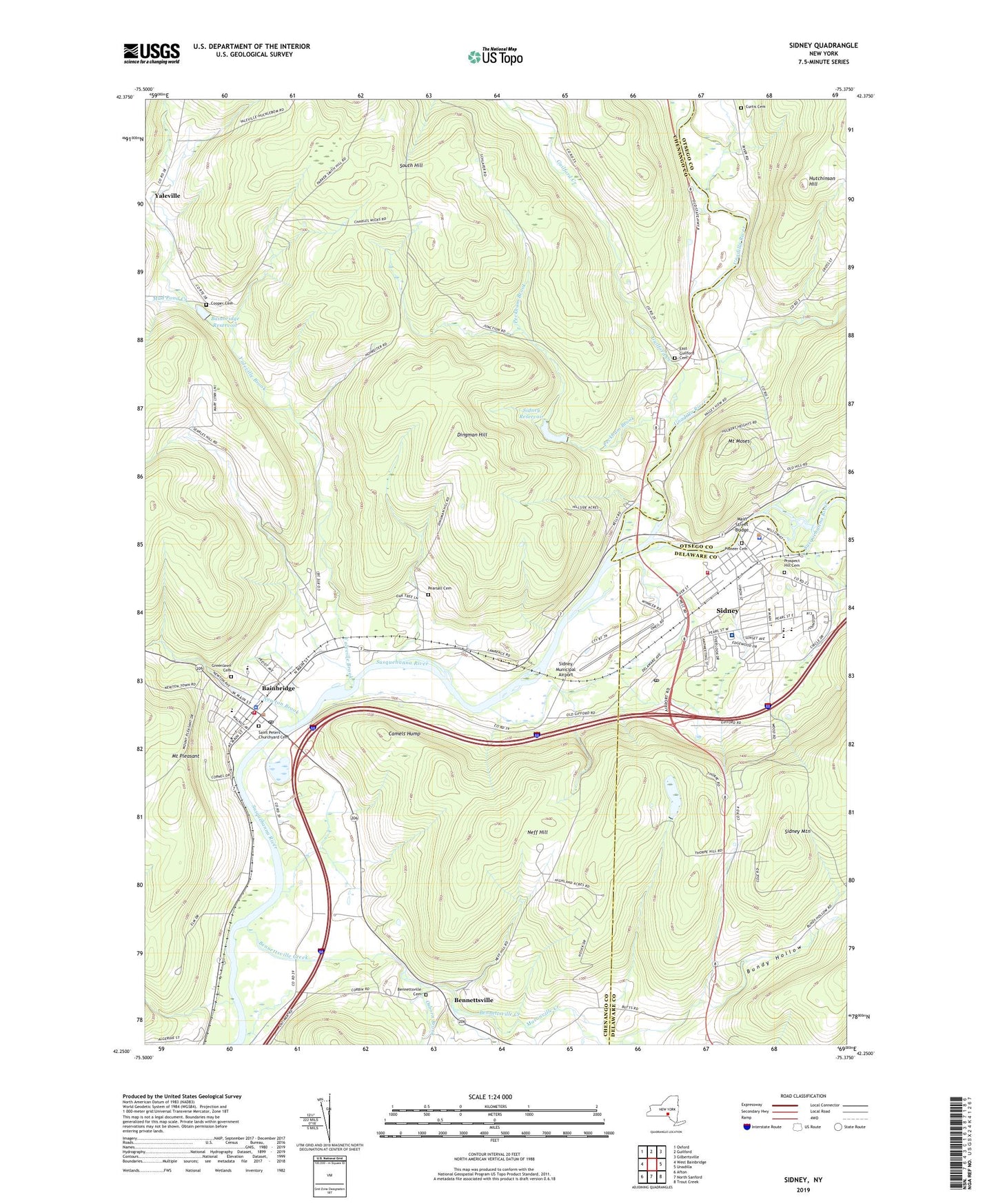 Sidney New York US Topo Map Image