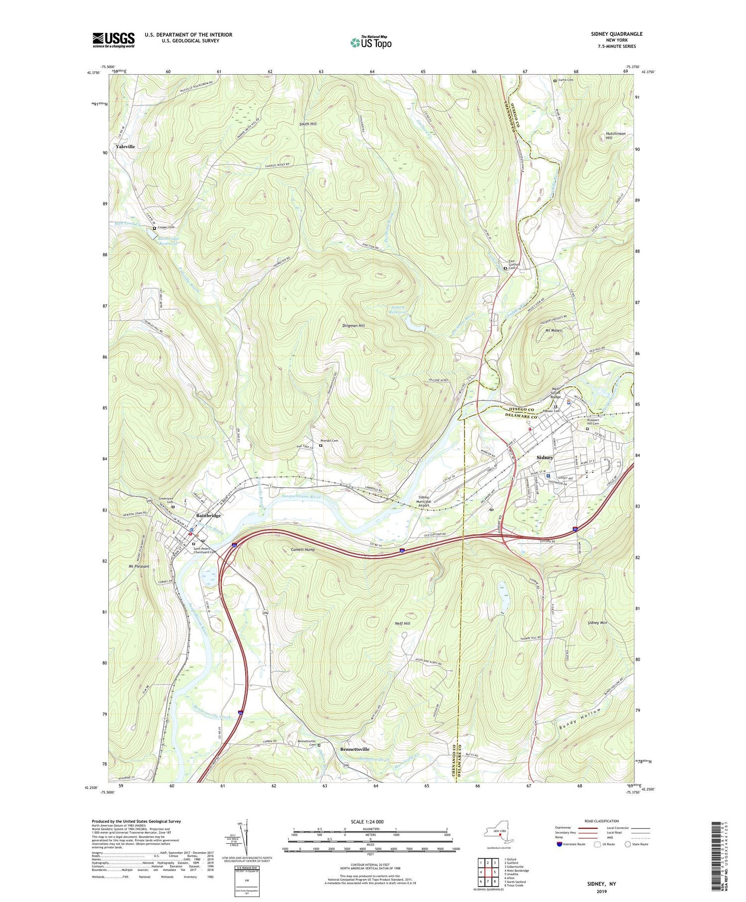 Sidney New York US Topo Map Image