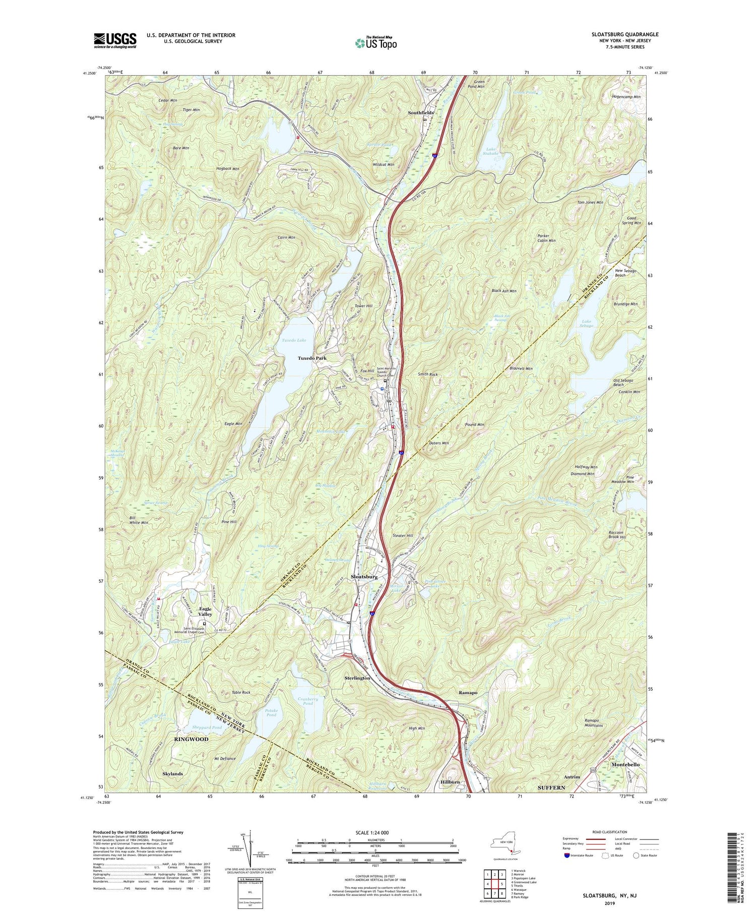 Sloatsburg New York US Topo Map Image
