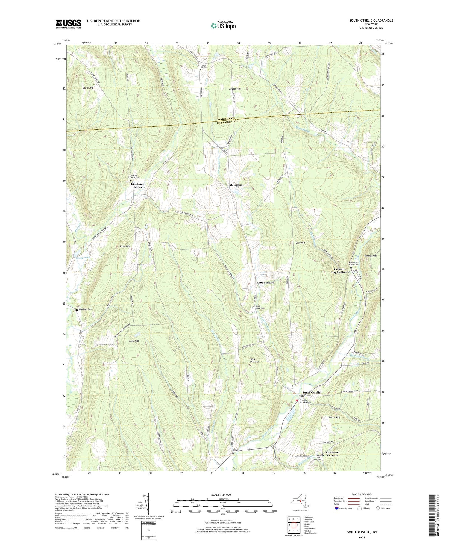 South Otselic New York US Topo Map Image