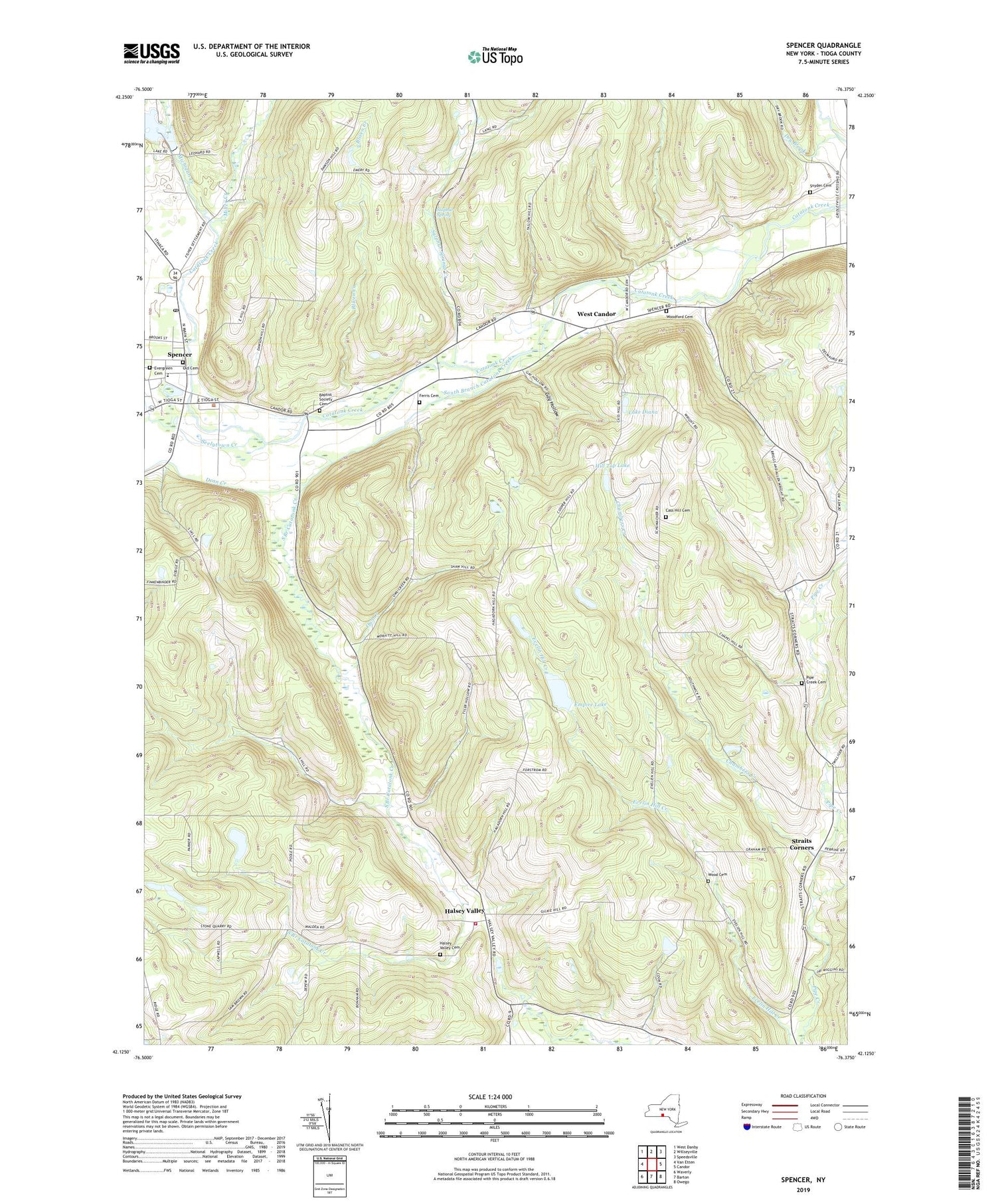 Spencer New York US Topo Map Image