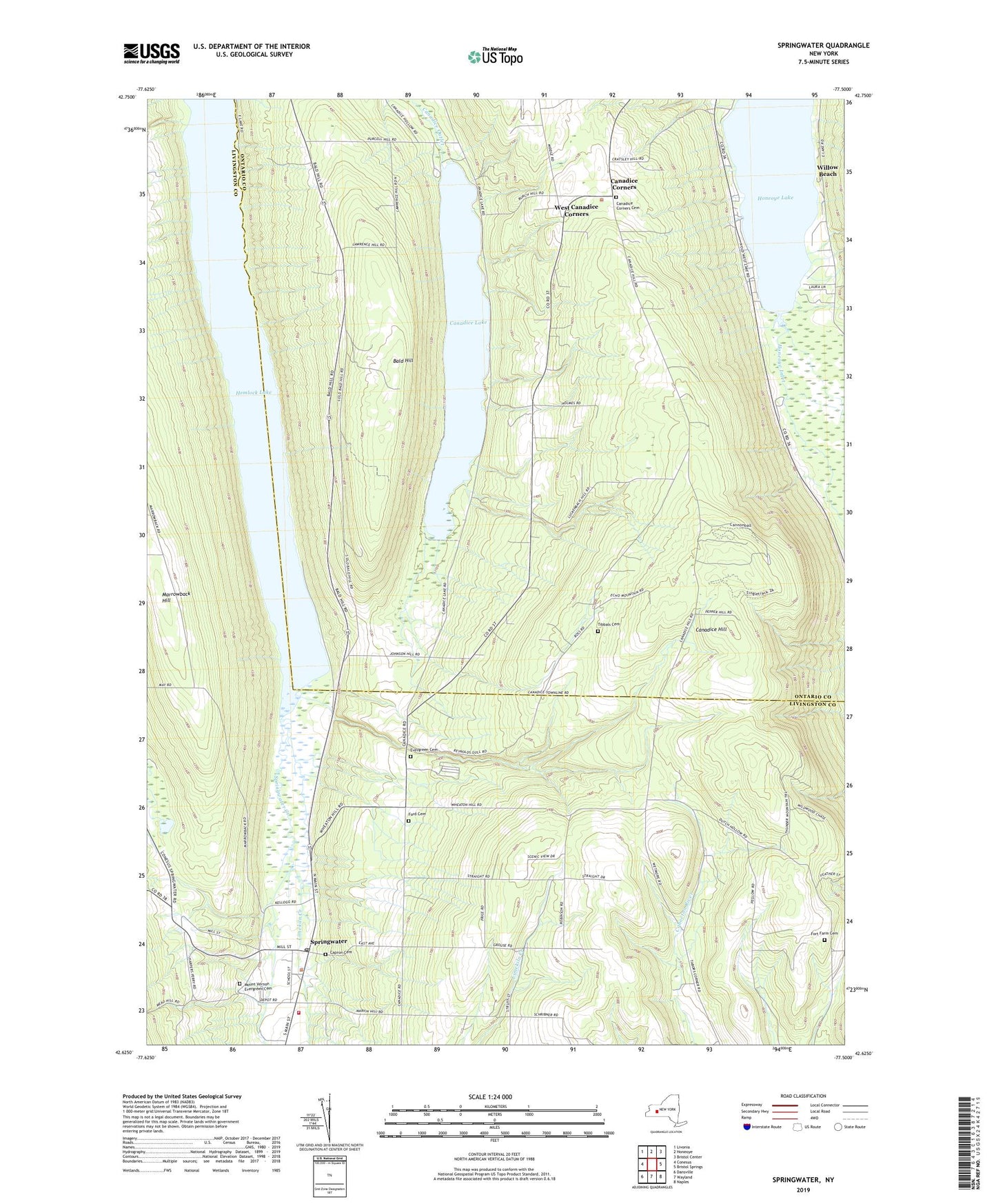 Springwater New York US Topo Map Image