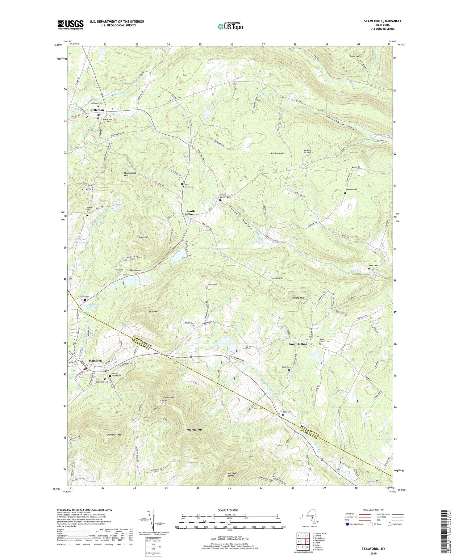 Stamford New York US Topo Map Image