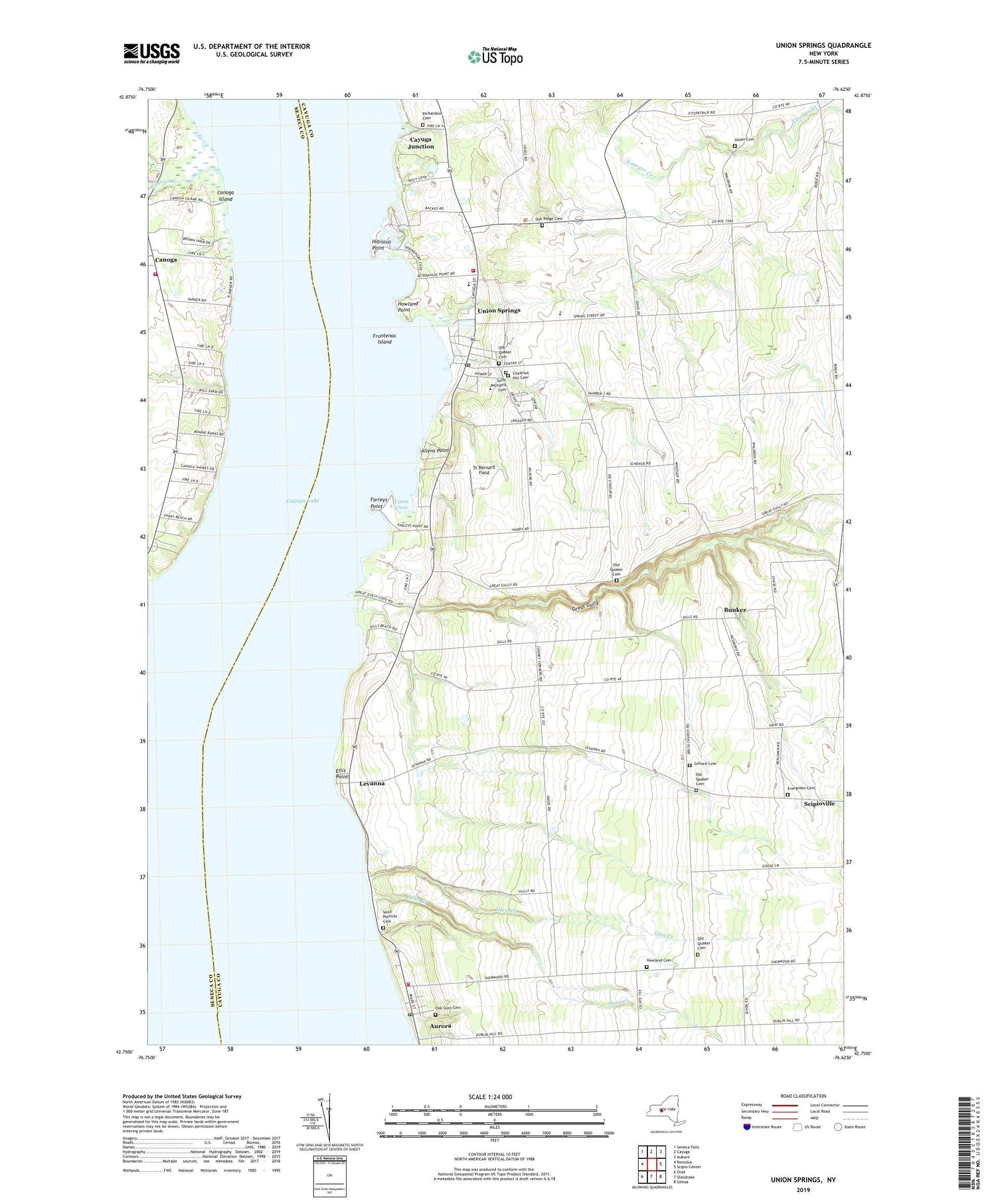 Union Springs New York US Topo Map Image