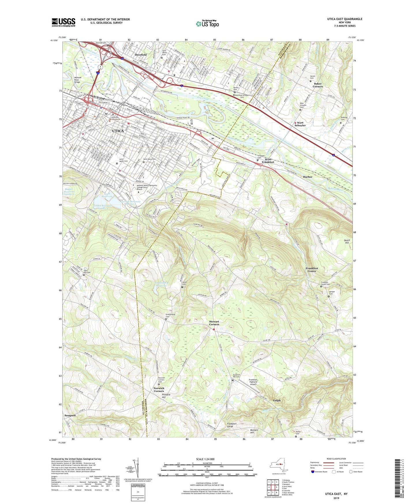 Utica East New York US Topo Map Image