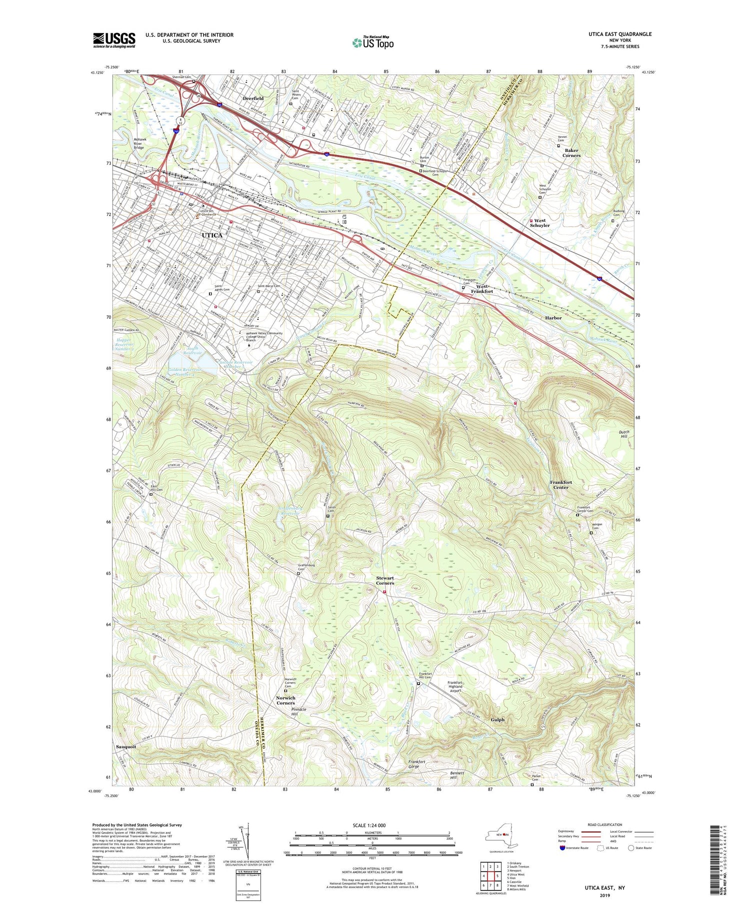 Utica East New York US Topo Map Image