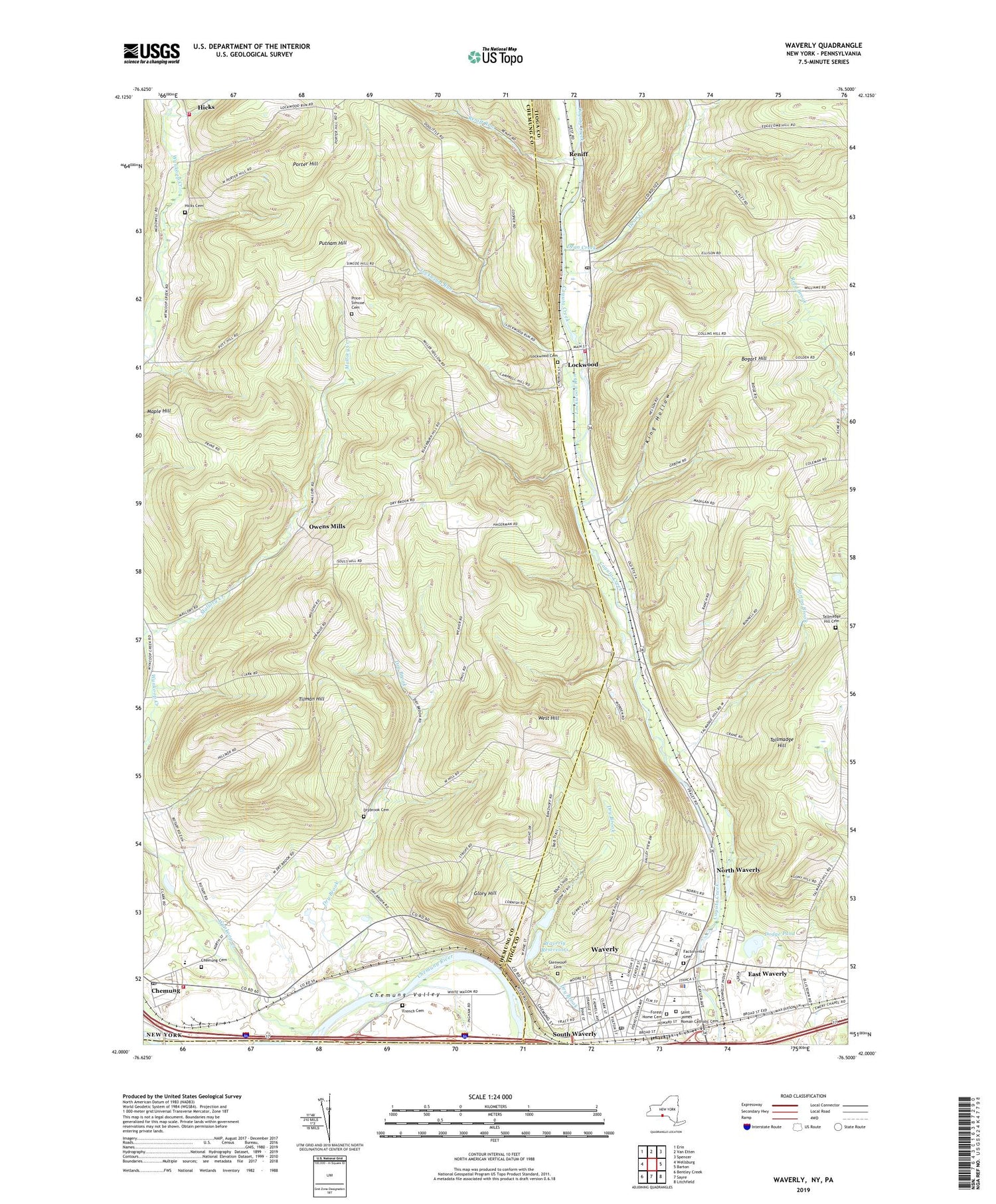 Waverly New York US Topo Map Image