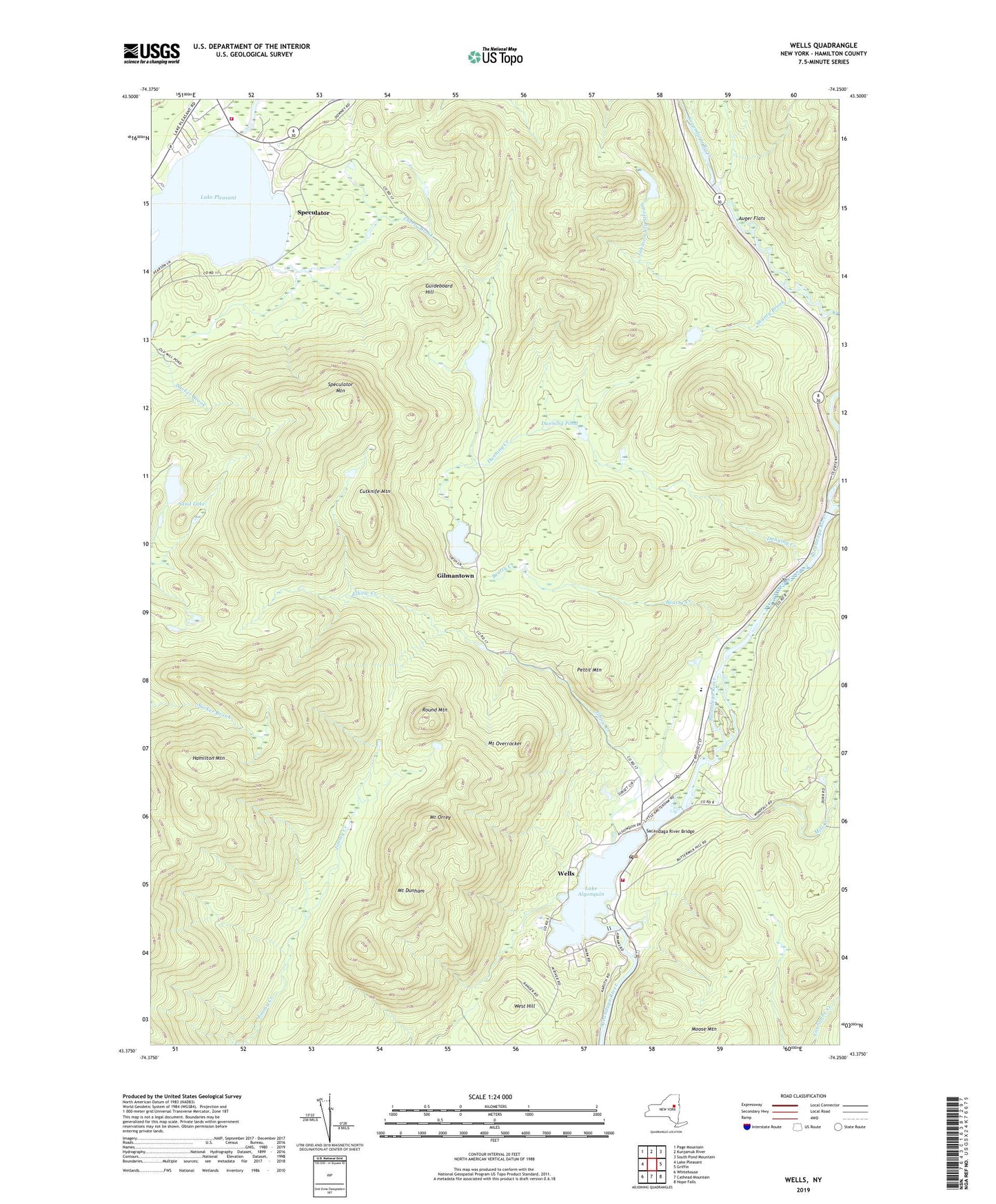 Wells New York US Topo Map Image