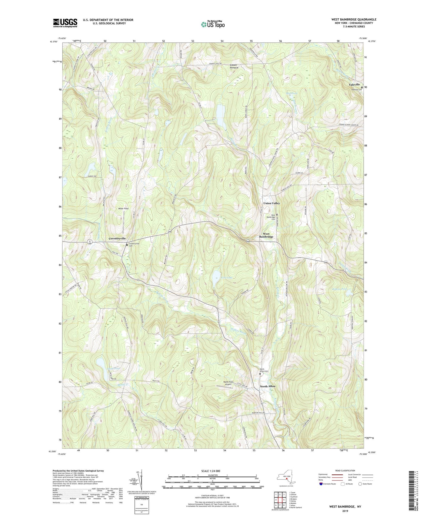 West Bainbridge New York US Topo Map Image