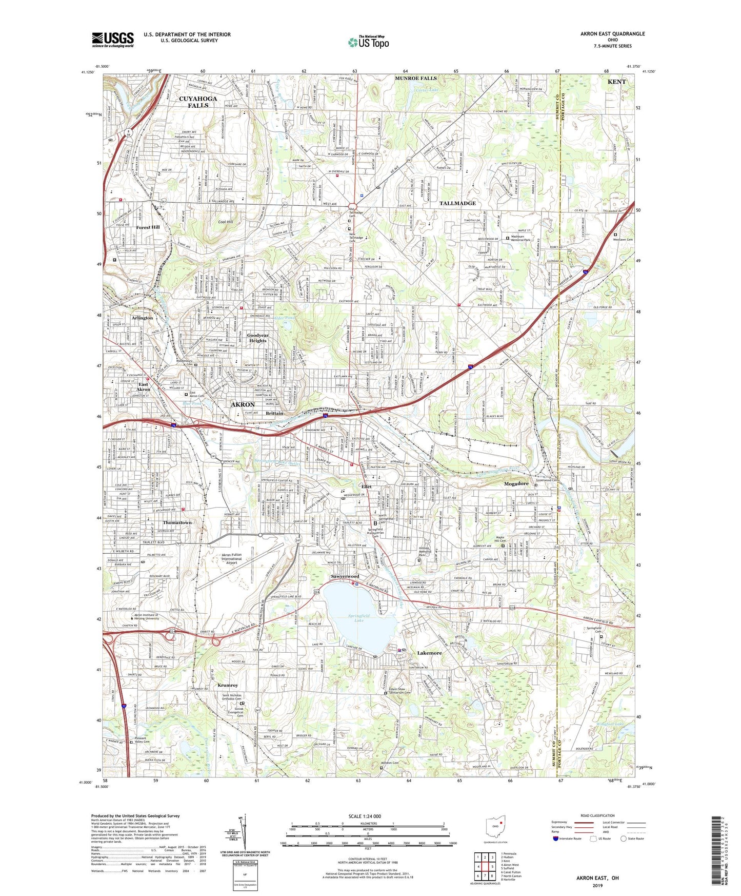 Akron East Ohio US Topo Map Image