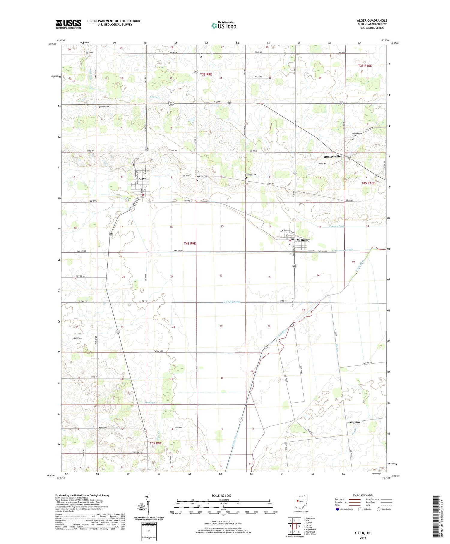 Alger Ohio US Topo Map Image