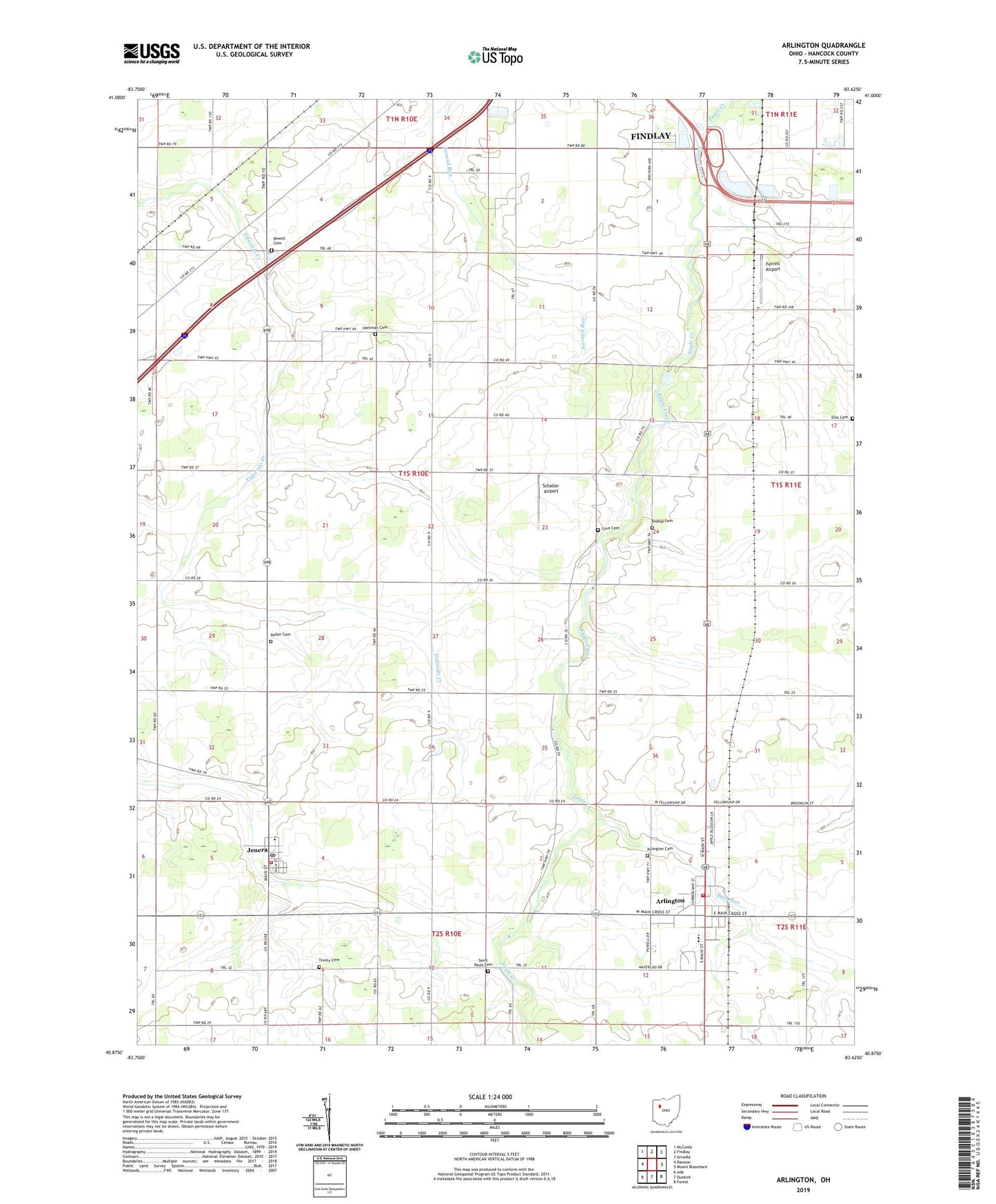 Arlington Ohio US Topo Map Image