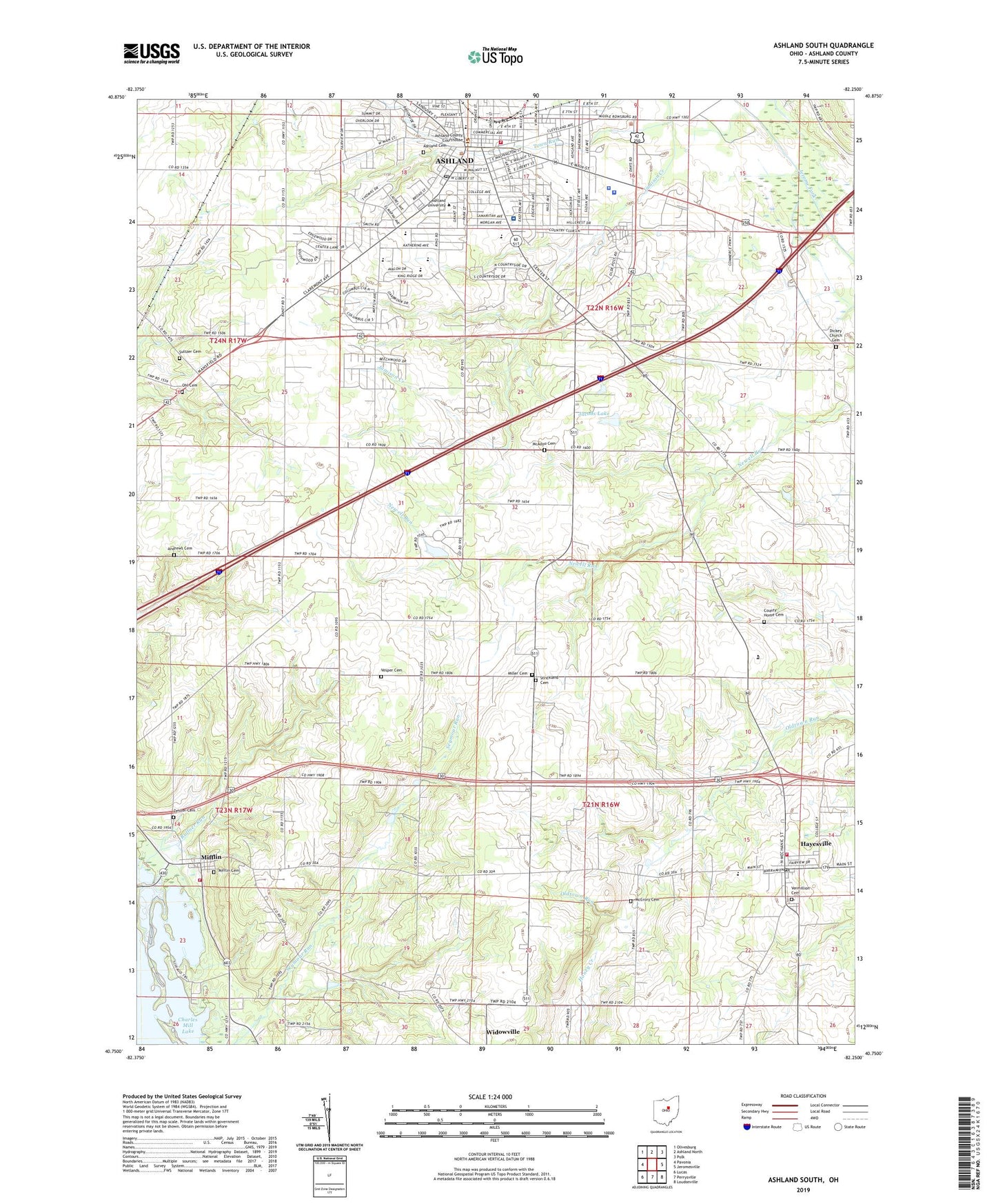 Ashland South Ohio US Topo Map Image