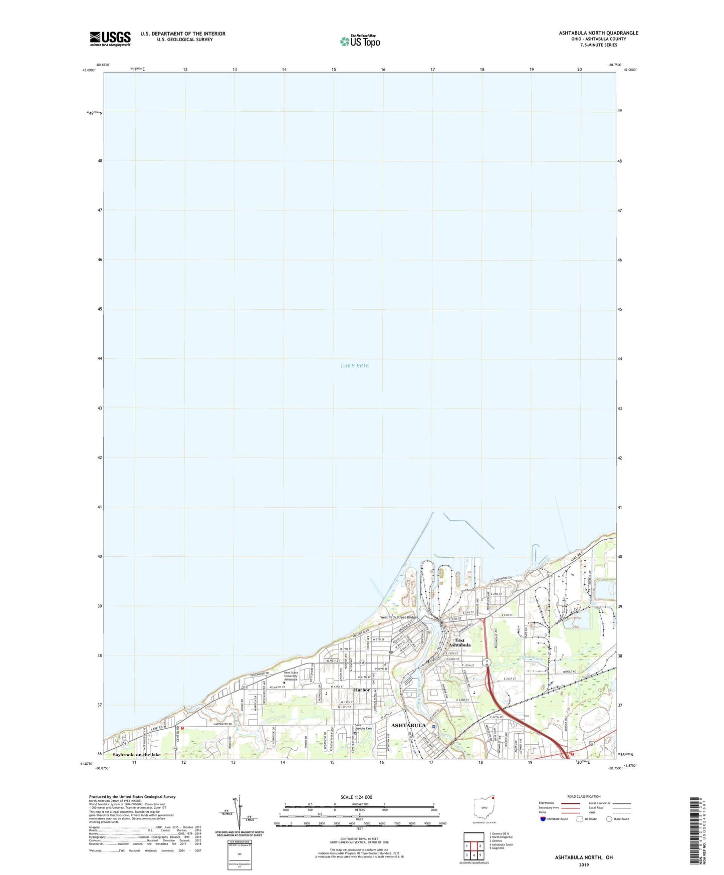 Ashtabula North Ohio US Topo Map Image
