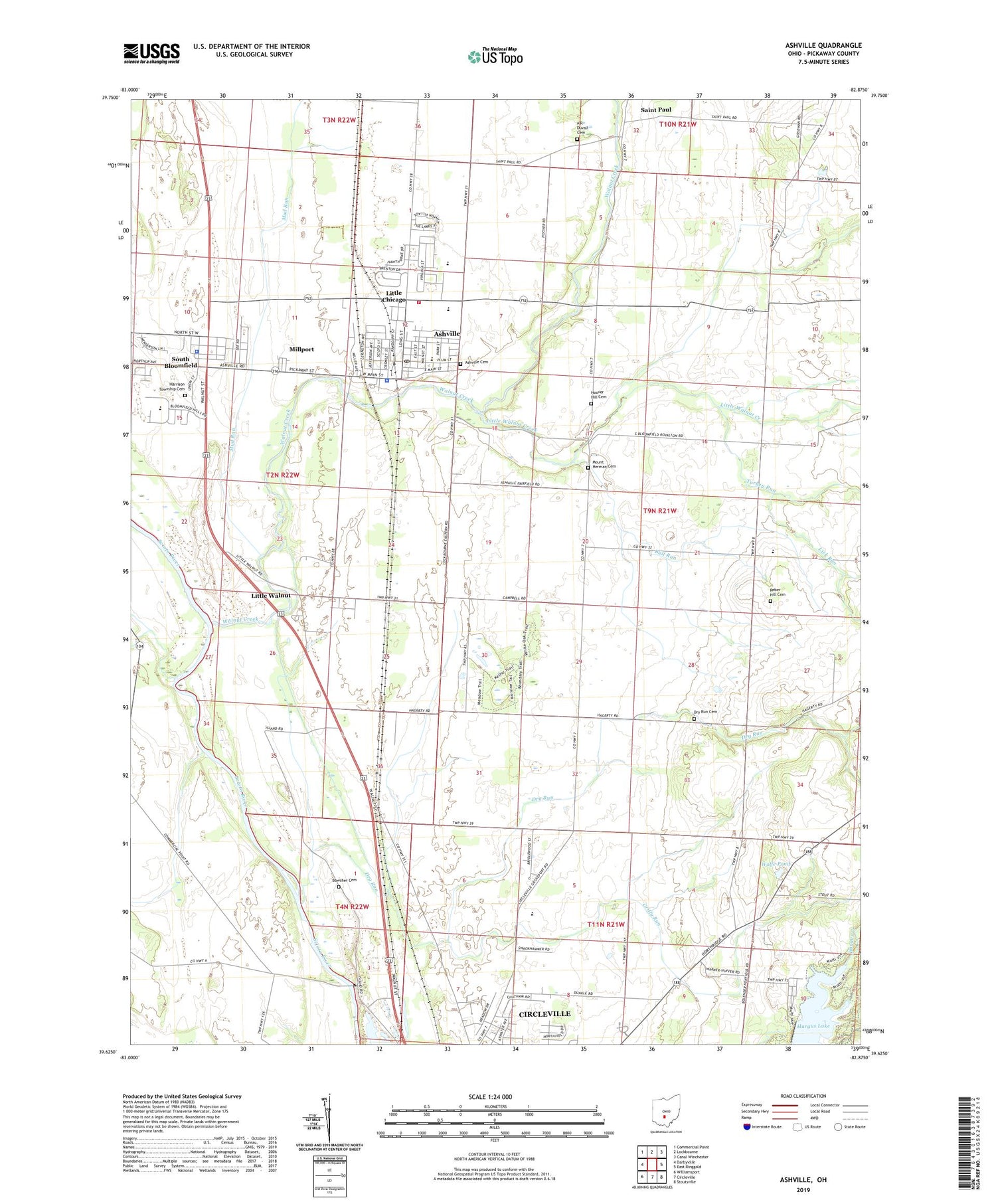 Ashville Ohio US Topo Map Image