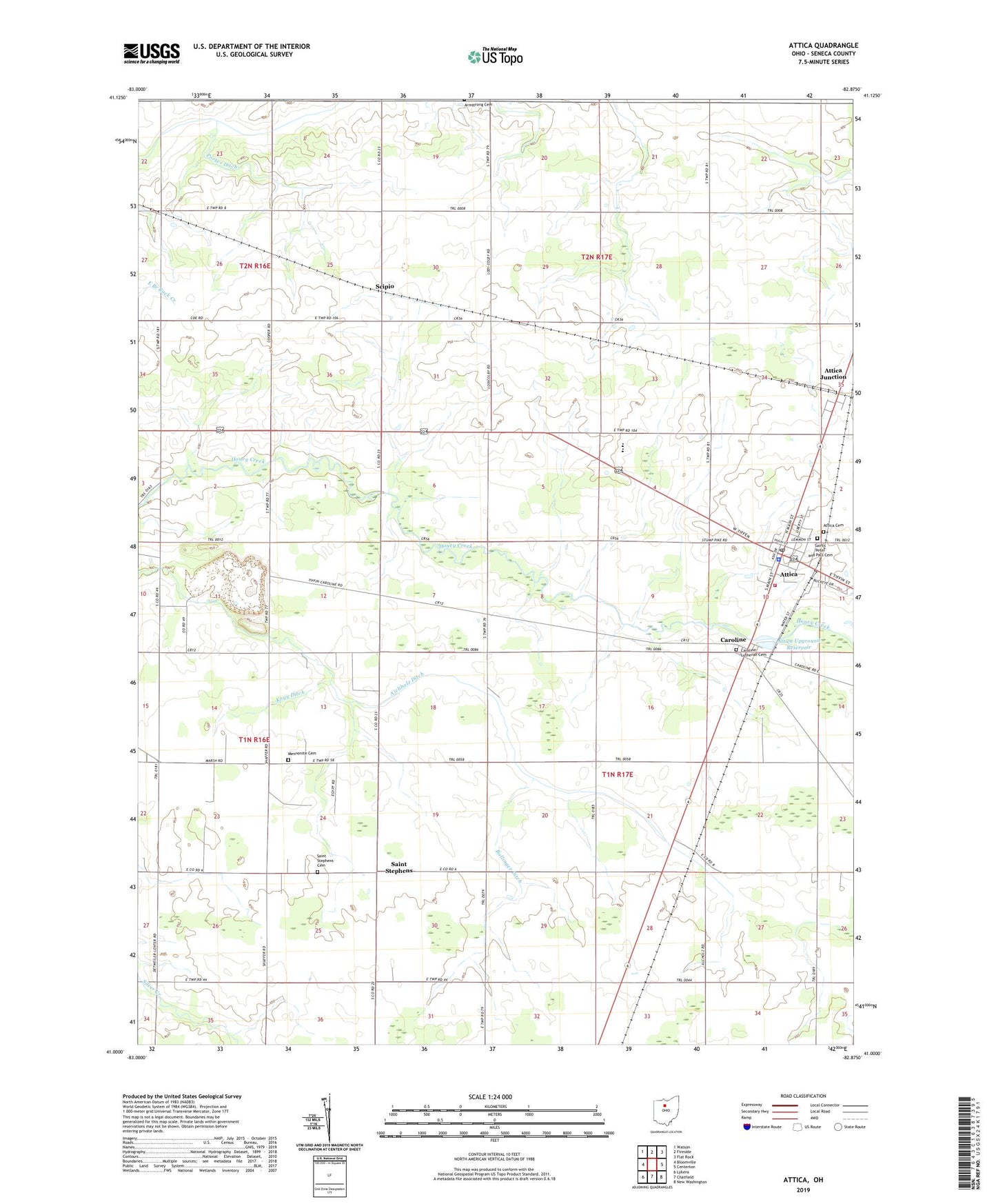 Attica Ohio US Topo Map Image