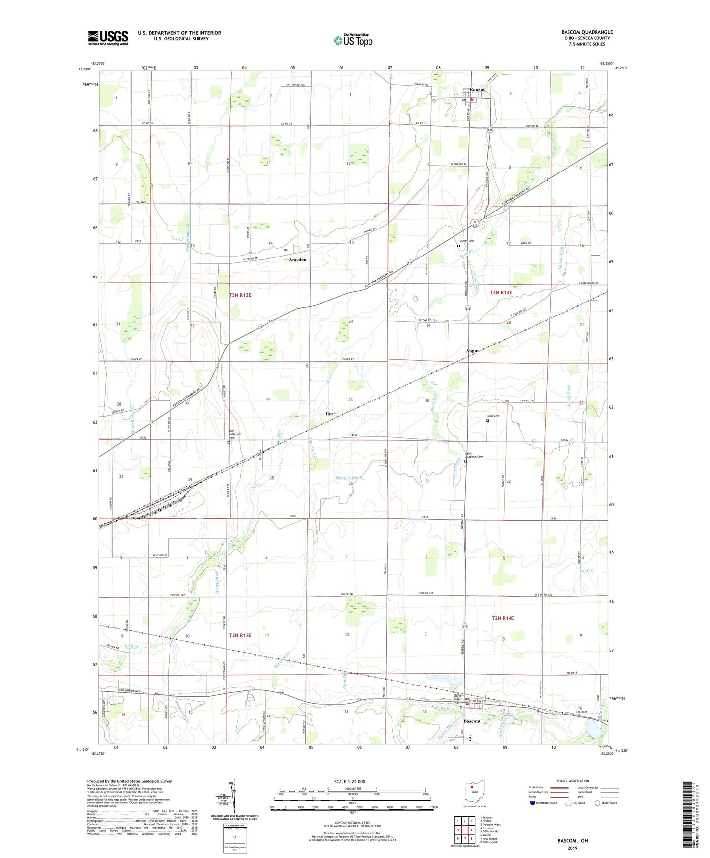 Bascom Ohio US Topo Map Image