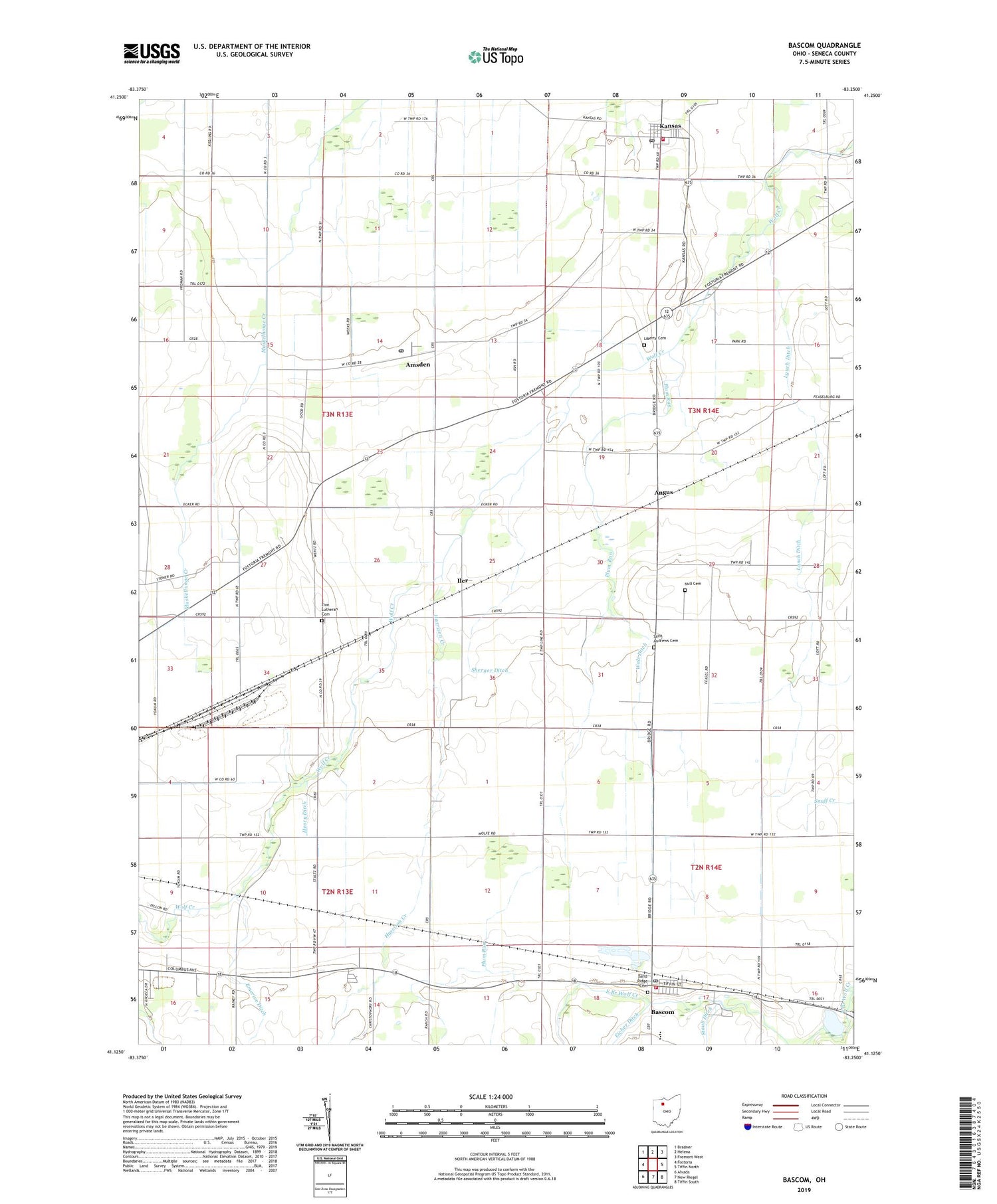 Bascom Ohio US Topo Map Image