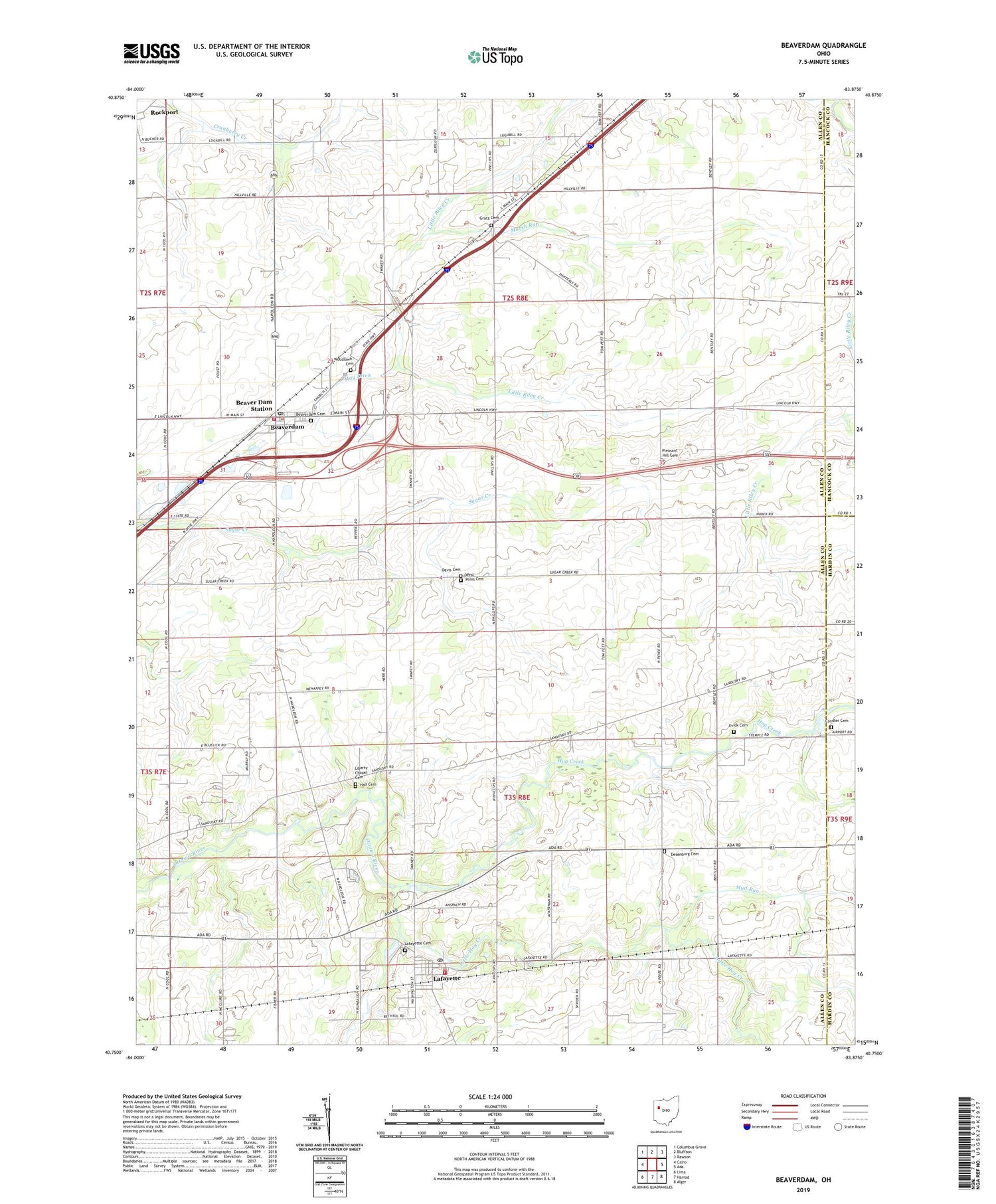 Beaverdam Ohio US Topo Map Image