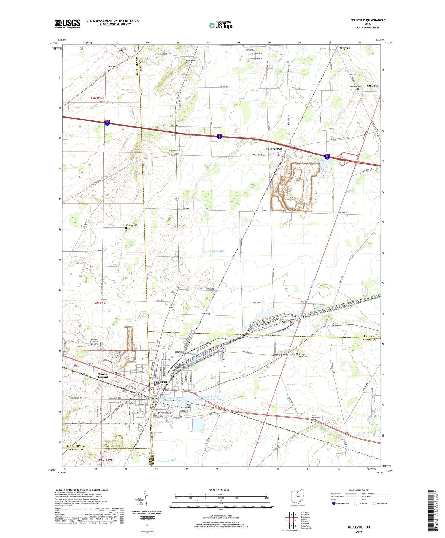 Bellevue Ohio US Topo Map Image