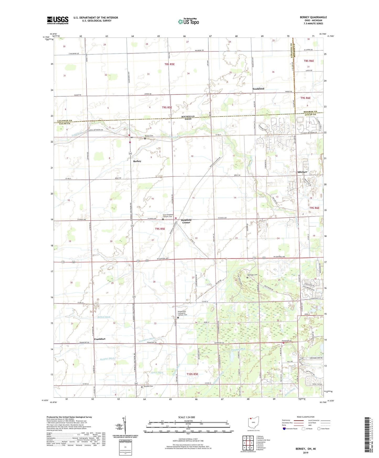 Berkey Ohio US Topo Map Image