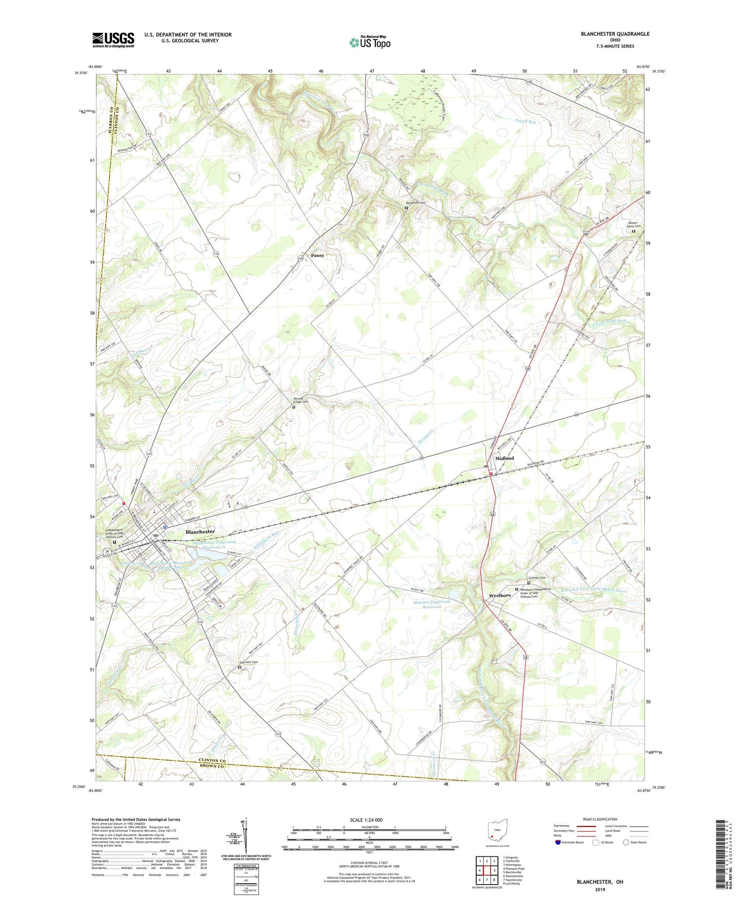 Blanchester Ohio US Topo Map Image