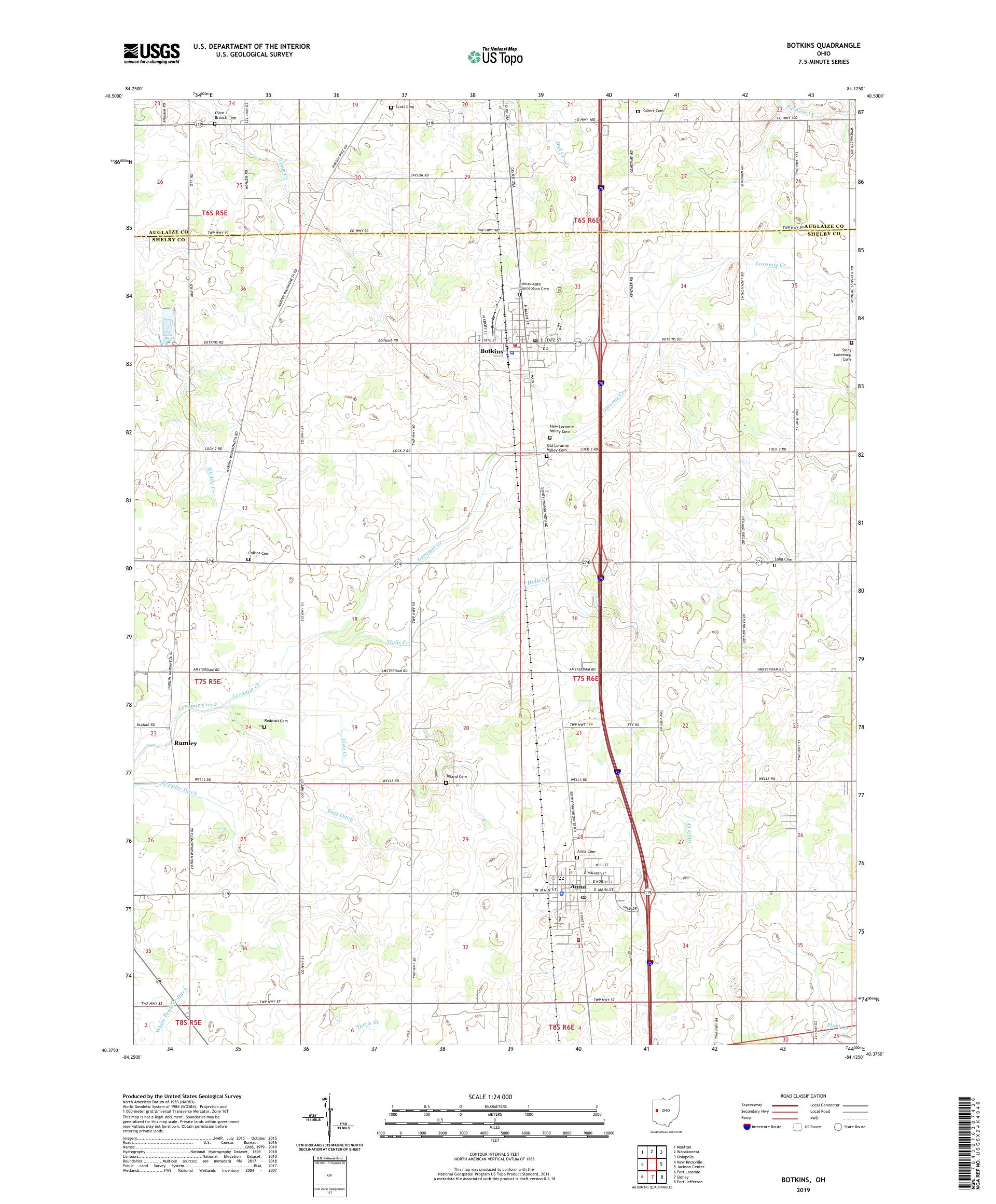 Botkins Ohio US Topo Map – MyTopo Map Store