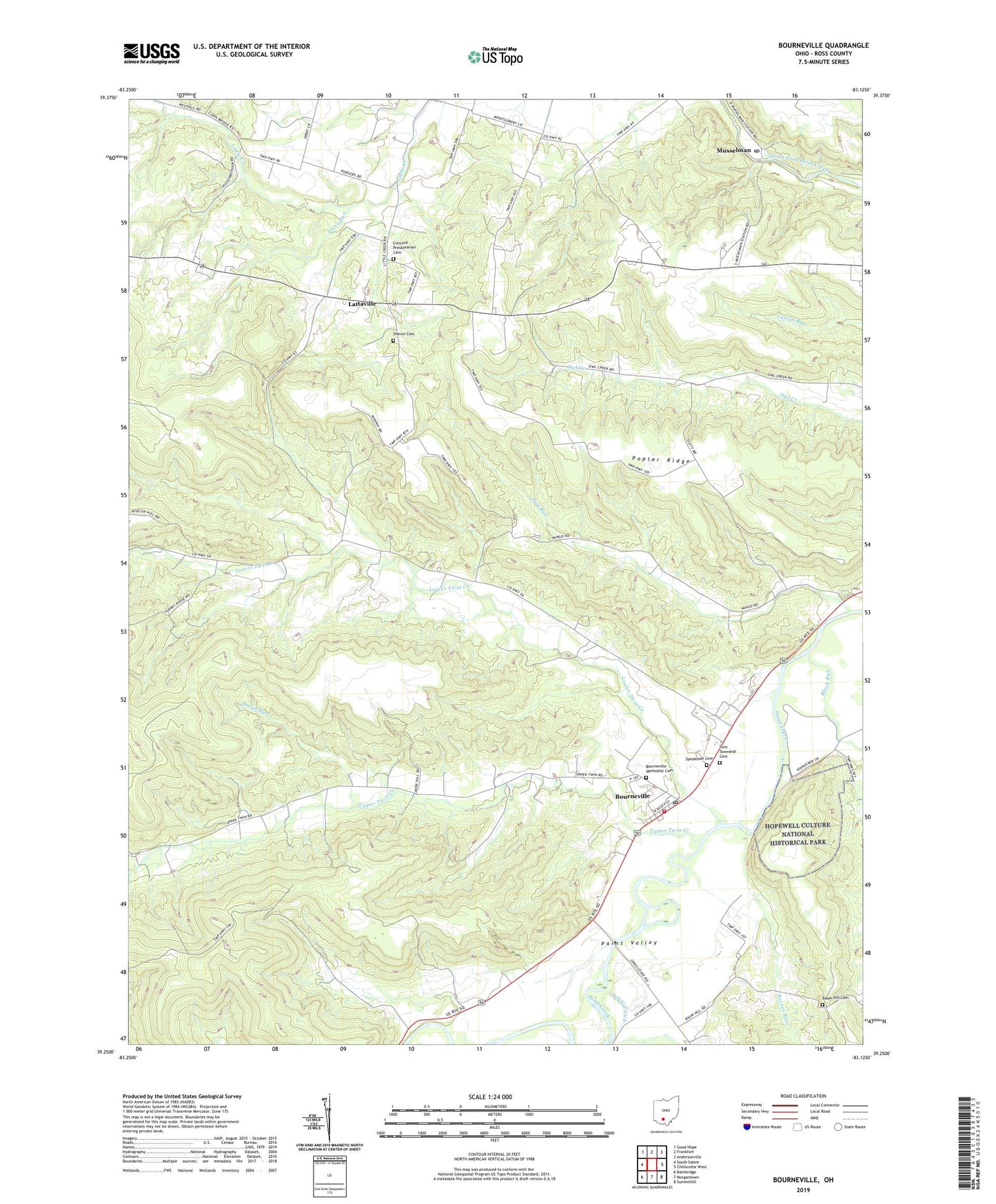 Bourneville Ohio US Topo Map Image