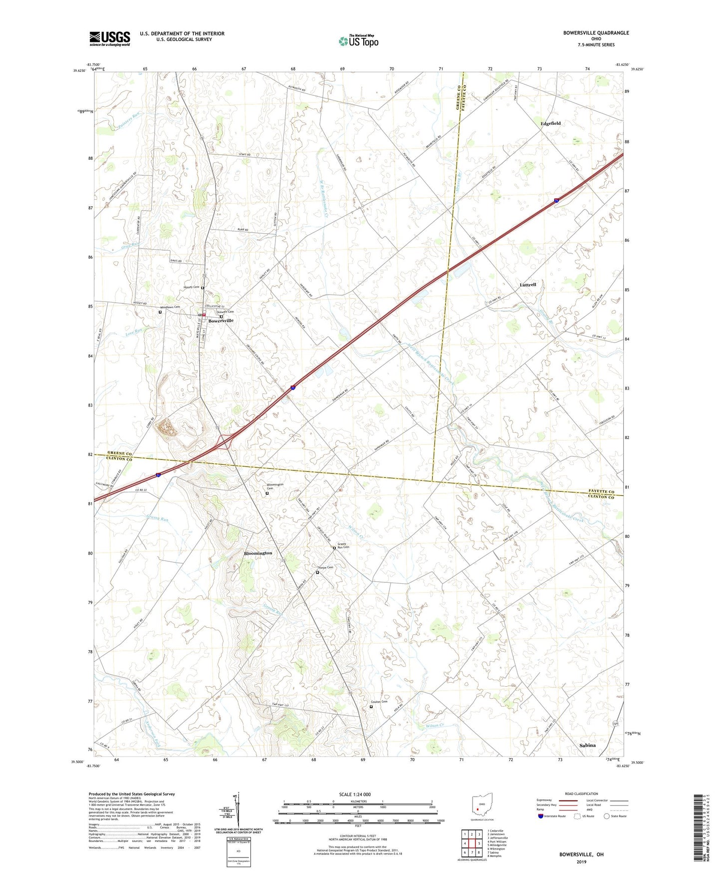 Bowersville Ohio US Topo Map Image