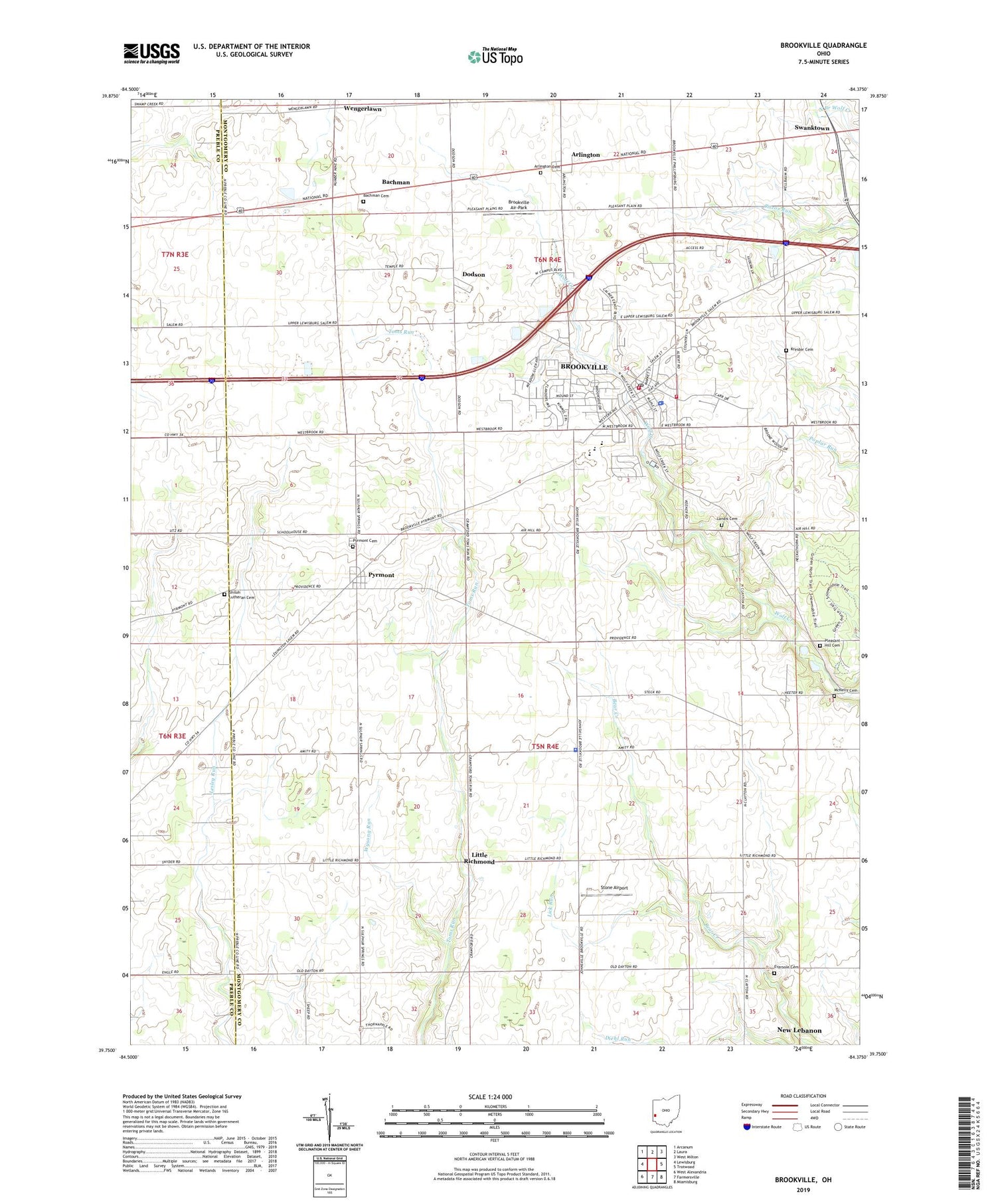 Brookville Ohio US Topo Map Image