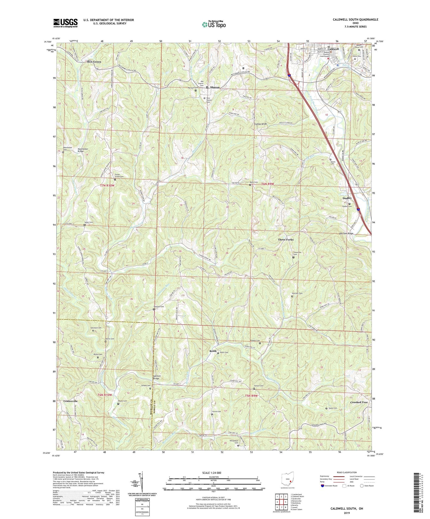 Caldwell South Ohio US Topo Map Image