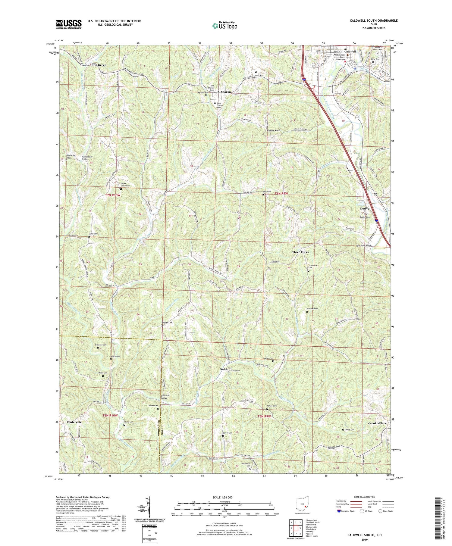Caldwell South Ohio US Topo Map Image