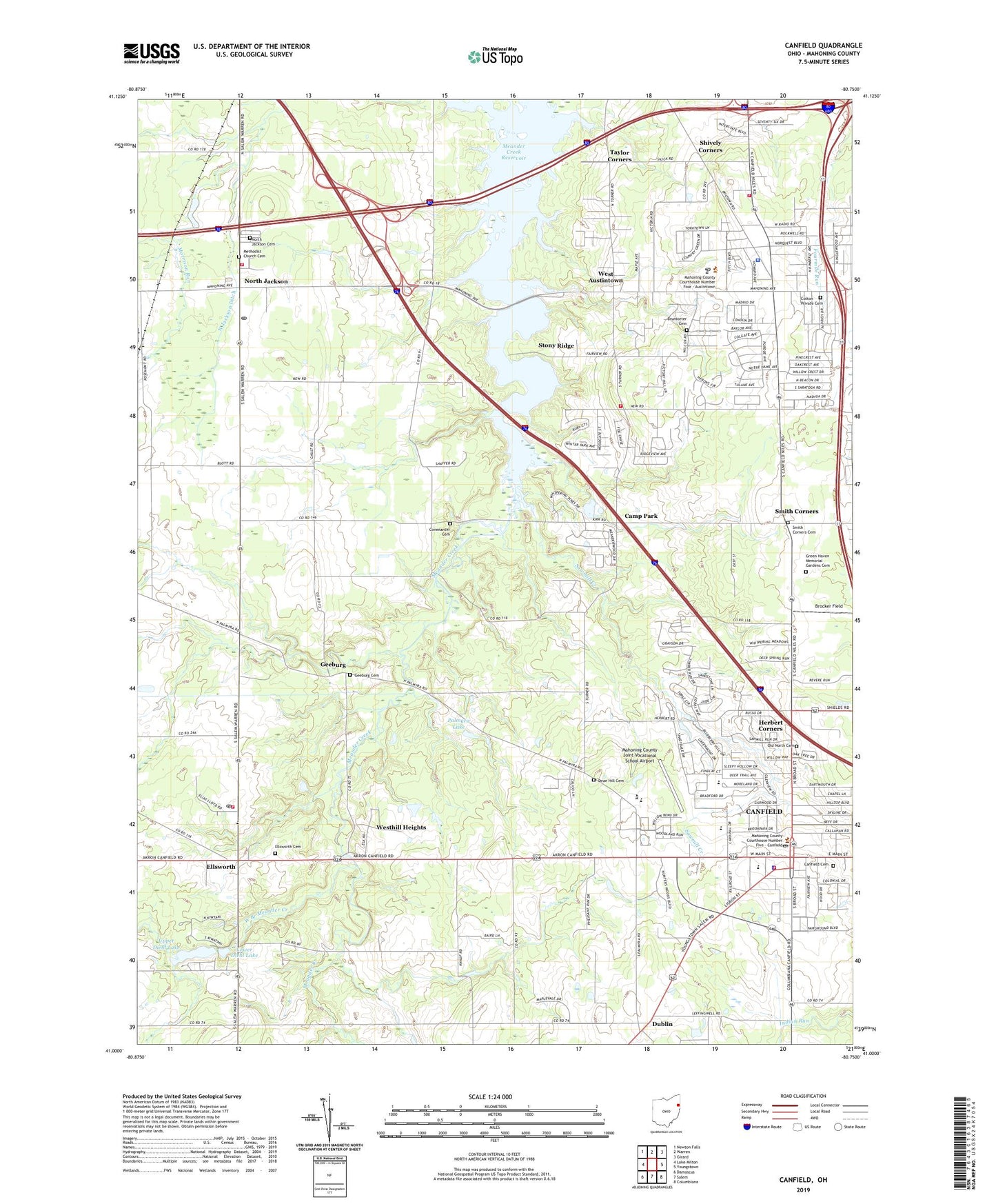 Canfield Ohio US Topo Map Image
